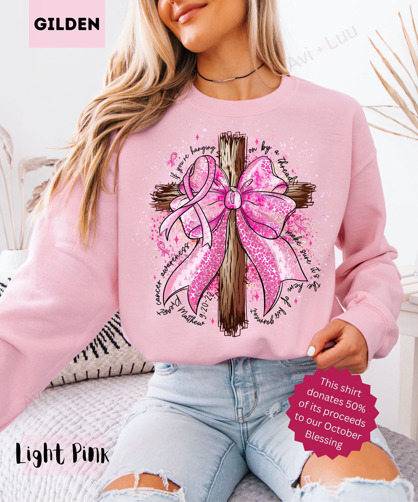 Pink Ribbon Cross | Gilden Unisex Sweatshirt