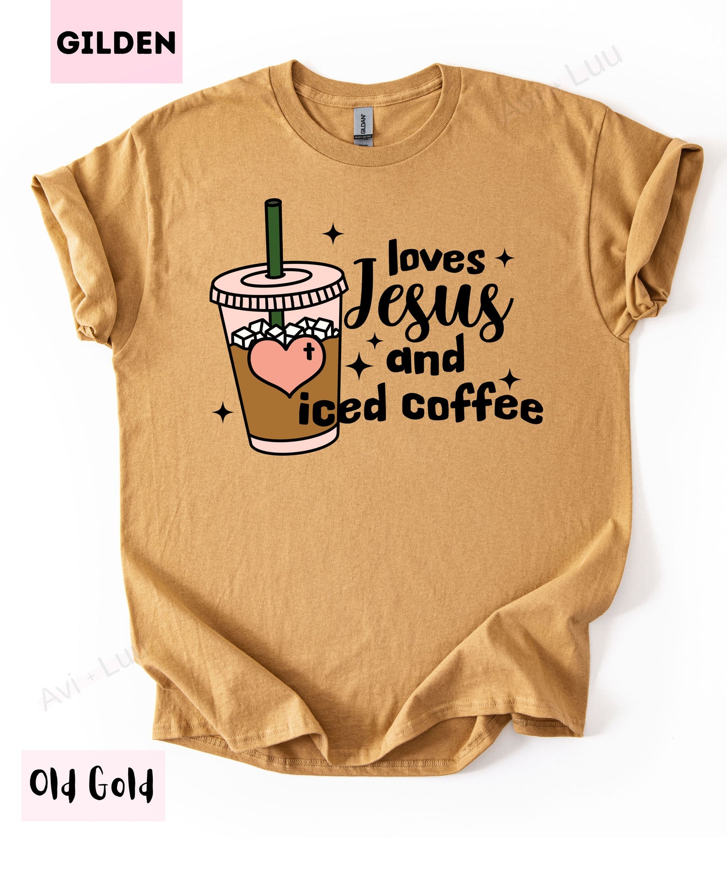 Loves Jesus And Iced Coffee | Gilden Unisex T-Shirt