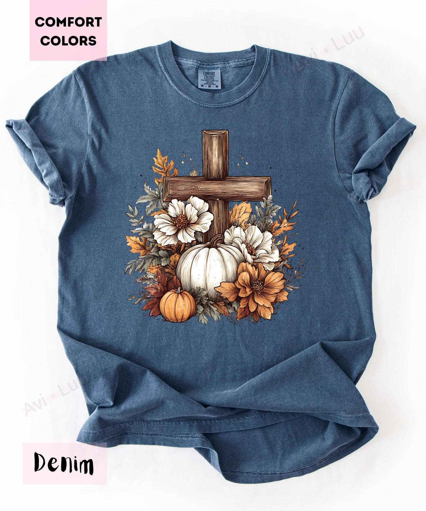 Wooden Cross Pumpkin Flower | Comfort Colors Unisex T-Shirt