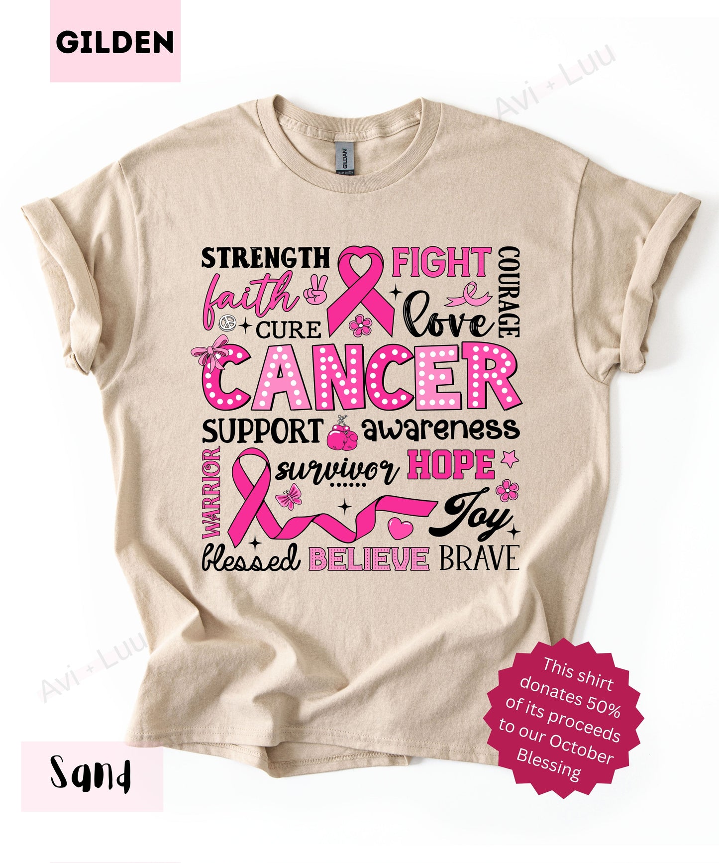 Collage Pink Ribbon | Gilden Unisex T-Shirt