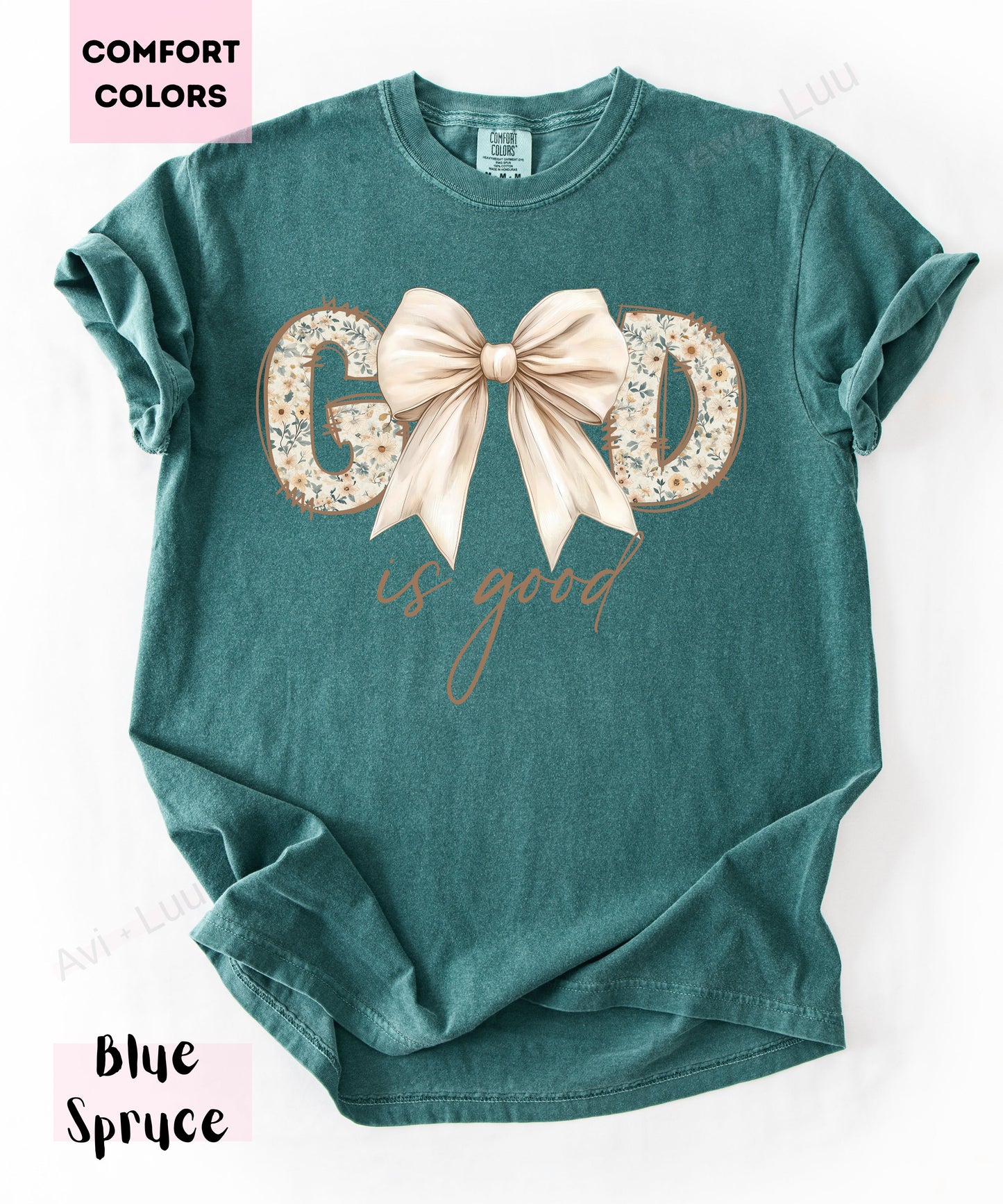 God Is Good Floral White Bow | Comfort Colors Unisex T-Shirt