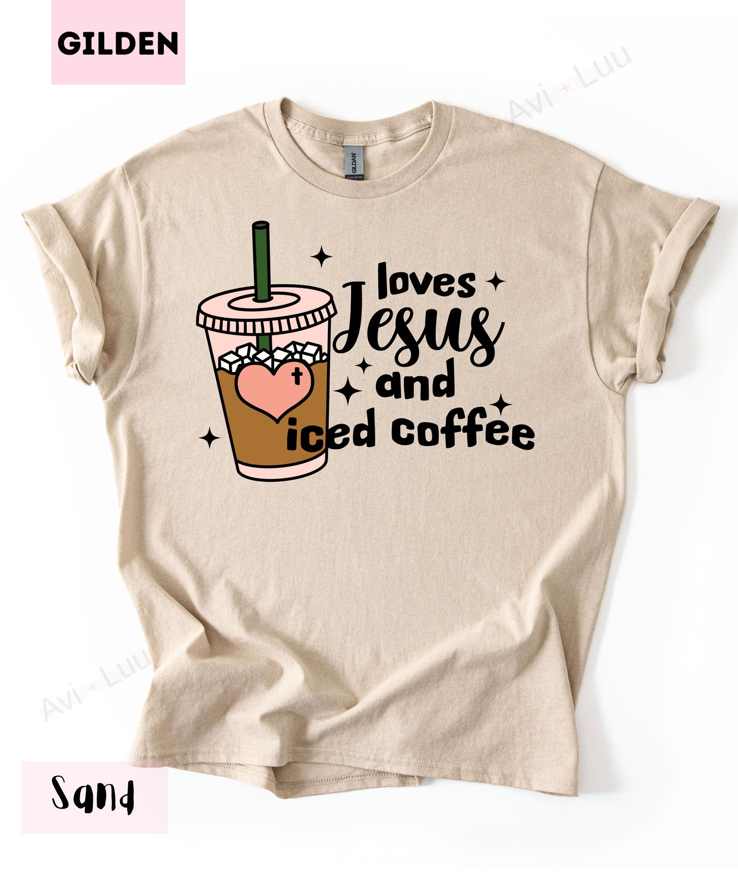 Loves Jesus And Iced Coffee | Gilden Unisex T-Shirt