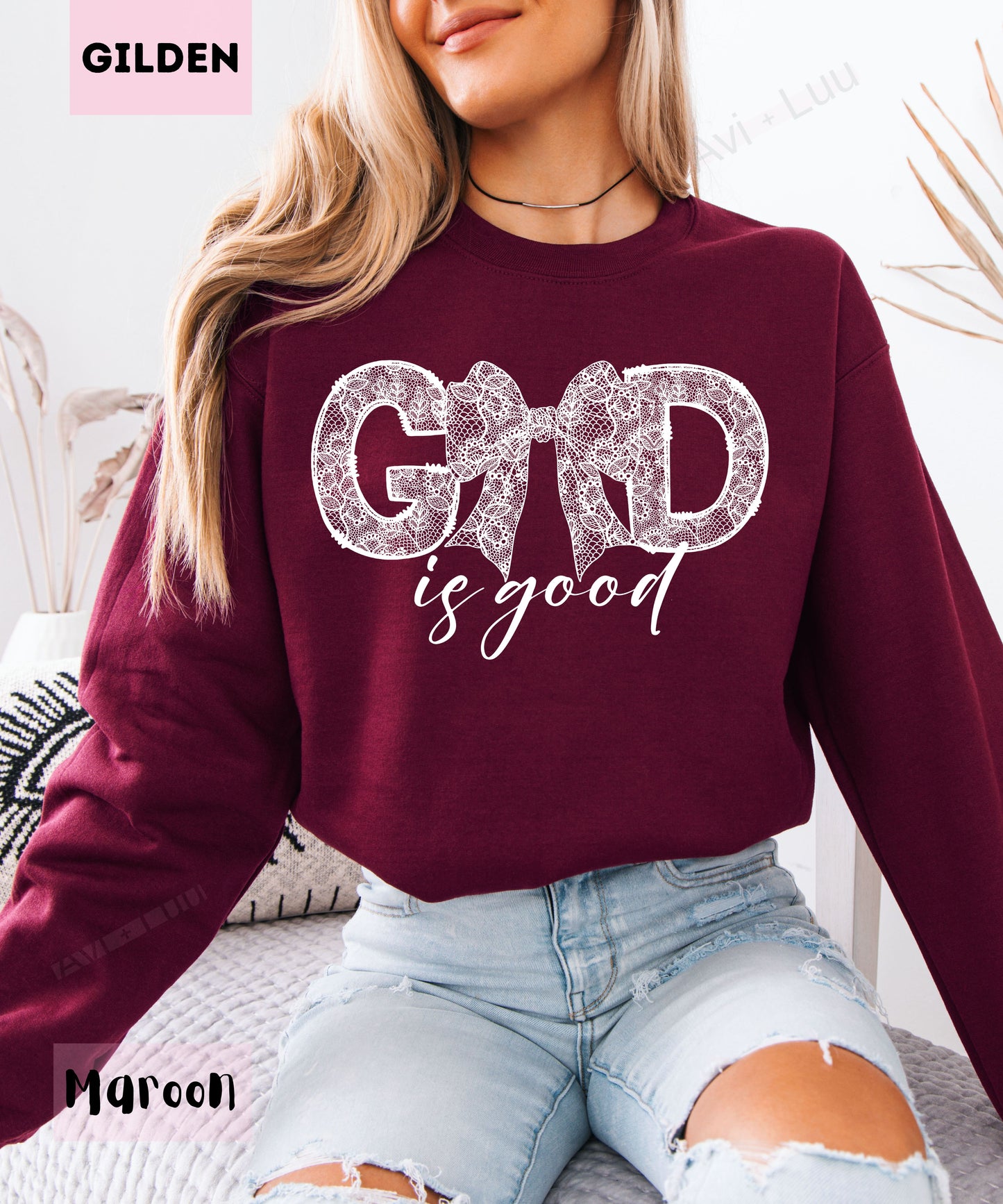 God Is Good Lace Bow | Gilden Unisex Sweatshirt