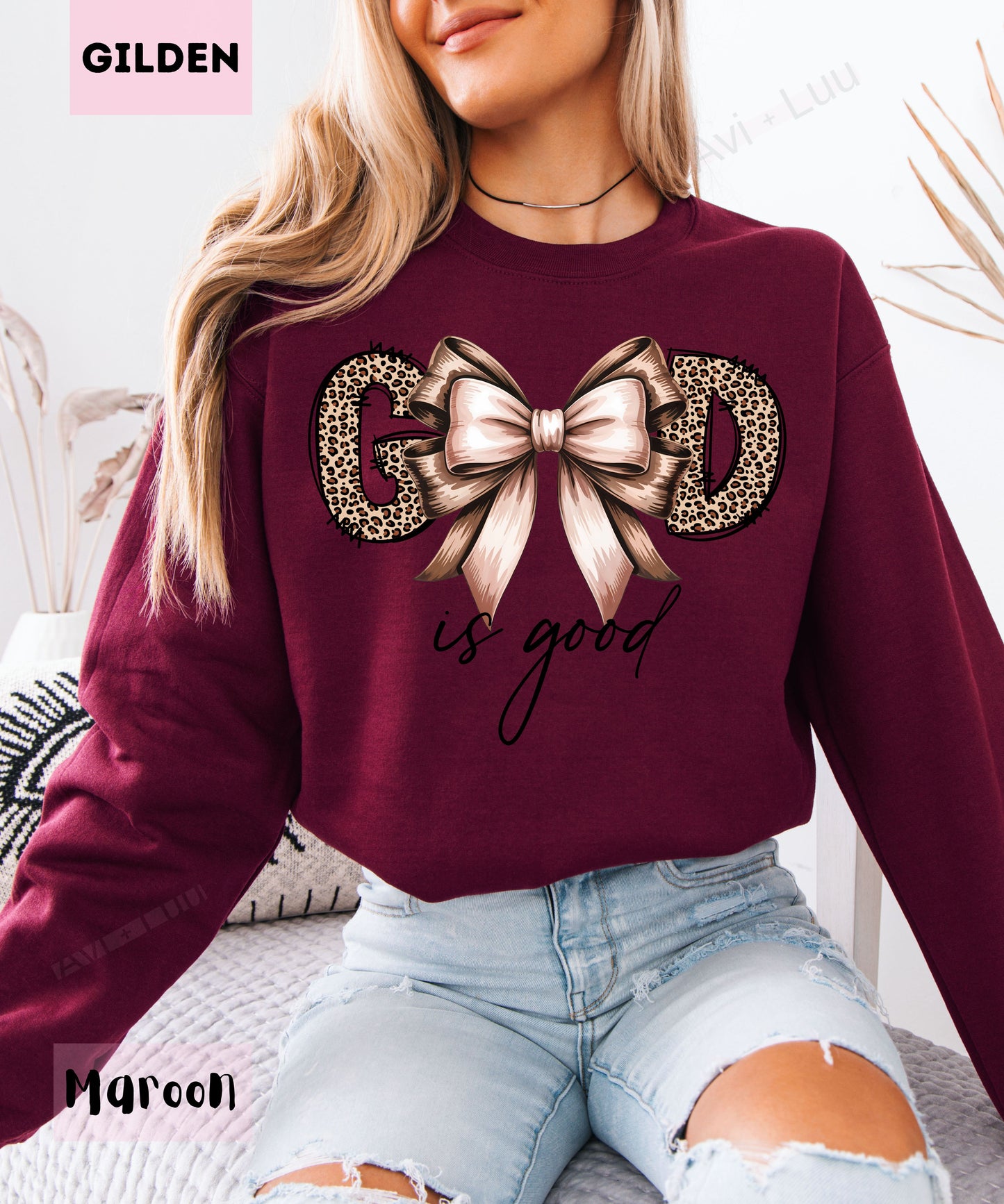 God Is Good Cheetah Bow | Gilden Unisex Sweatshirt