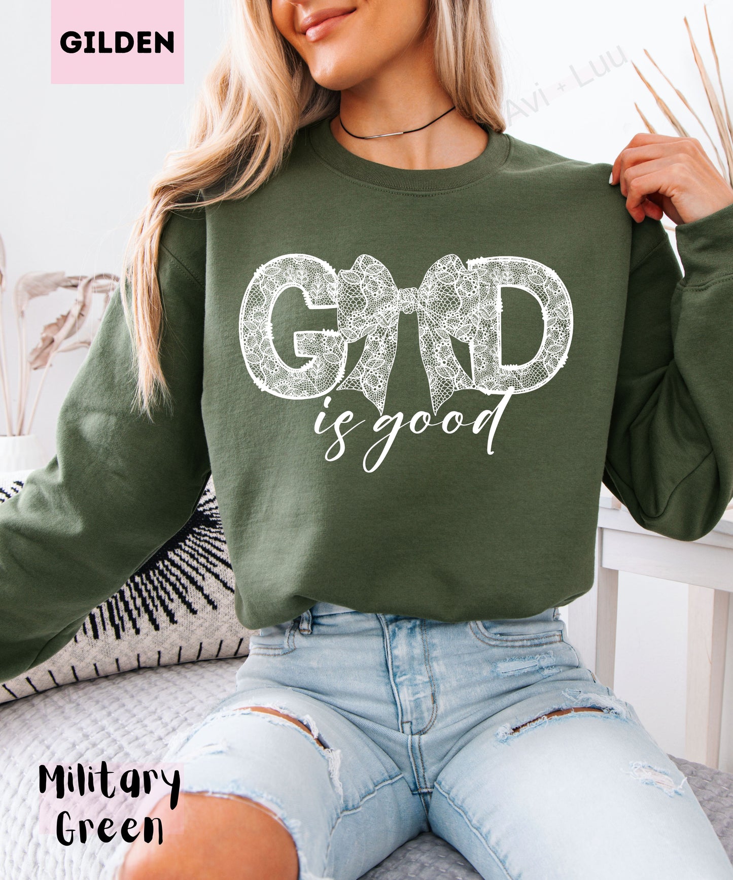 God Is Good Lace Bow | Gilden Unisex Sweatshirt