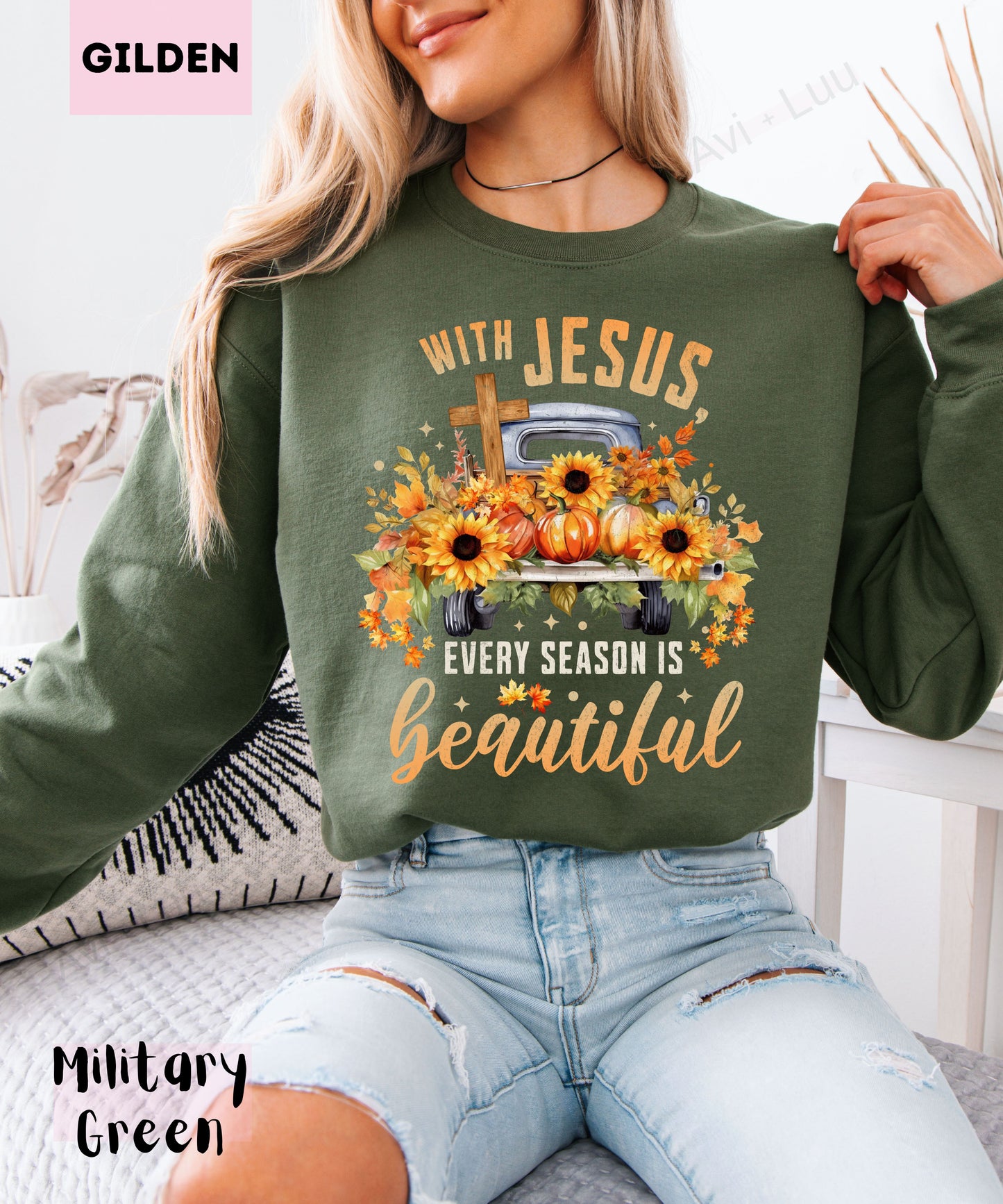 With Jesus Everything is Beauitful Truck | Gilden Unisex Sweatshirt