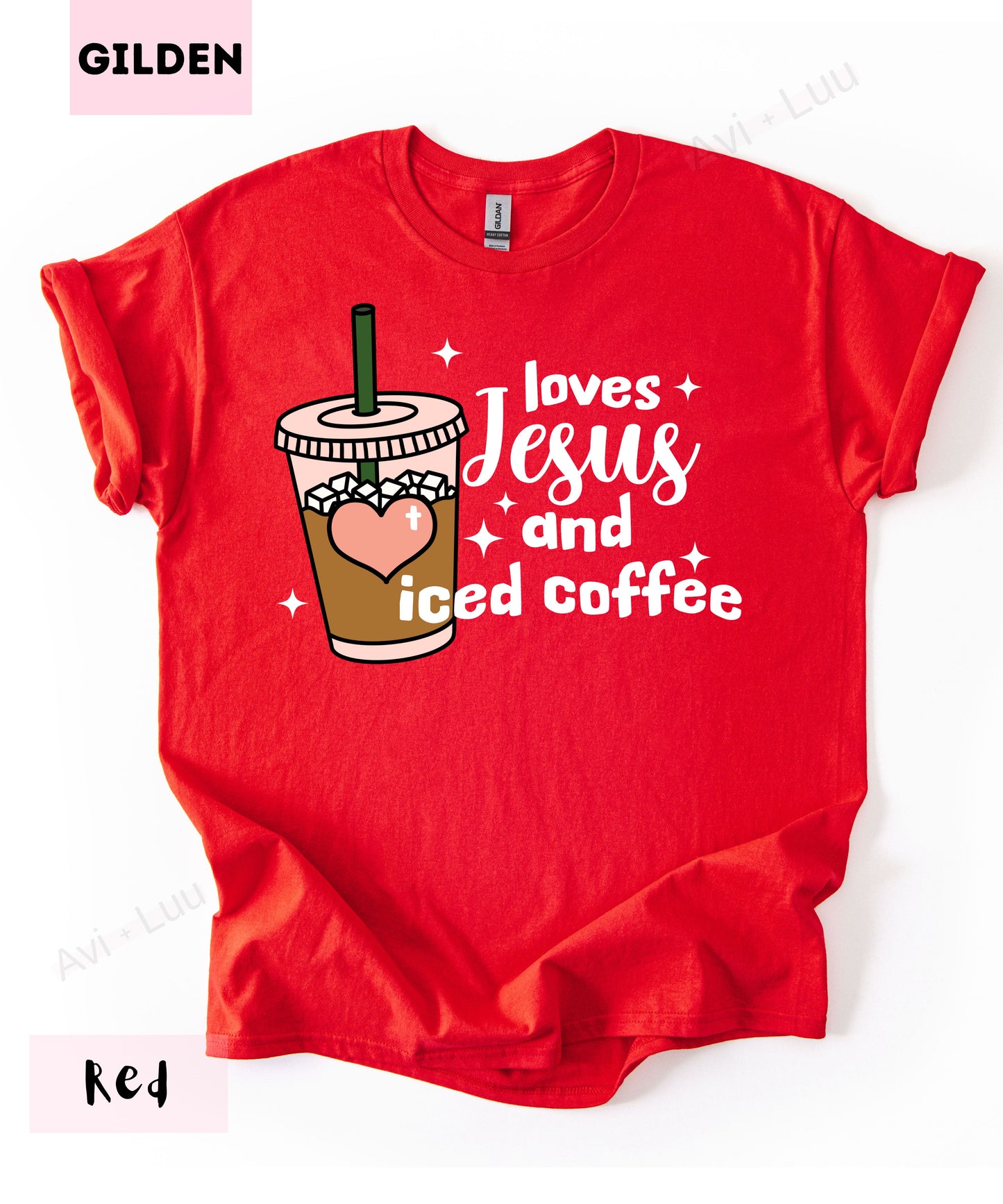 Loves Jesus And Iced Coffee | Gilden Unisex T-Shirt
