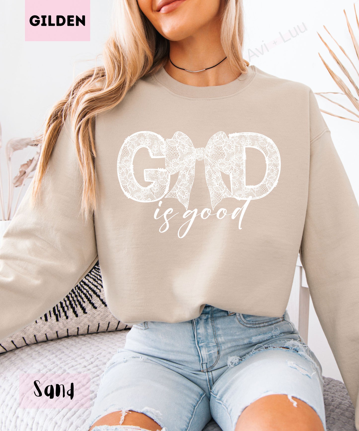 God Is Good Lace Bow | Gilden Unisex Sweatshirt