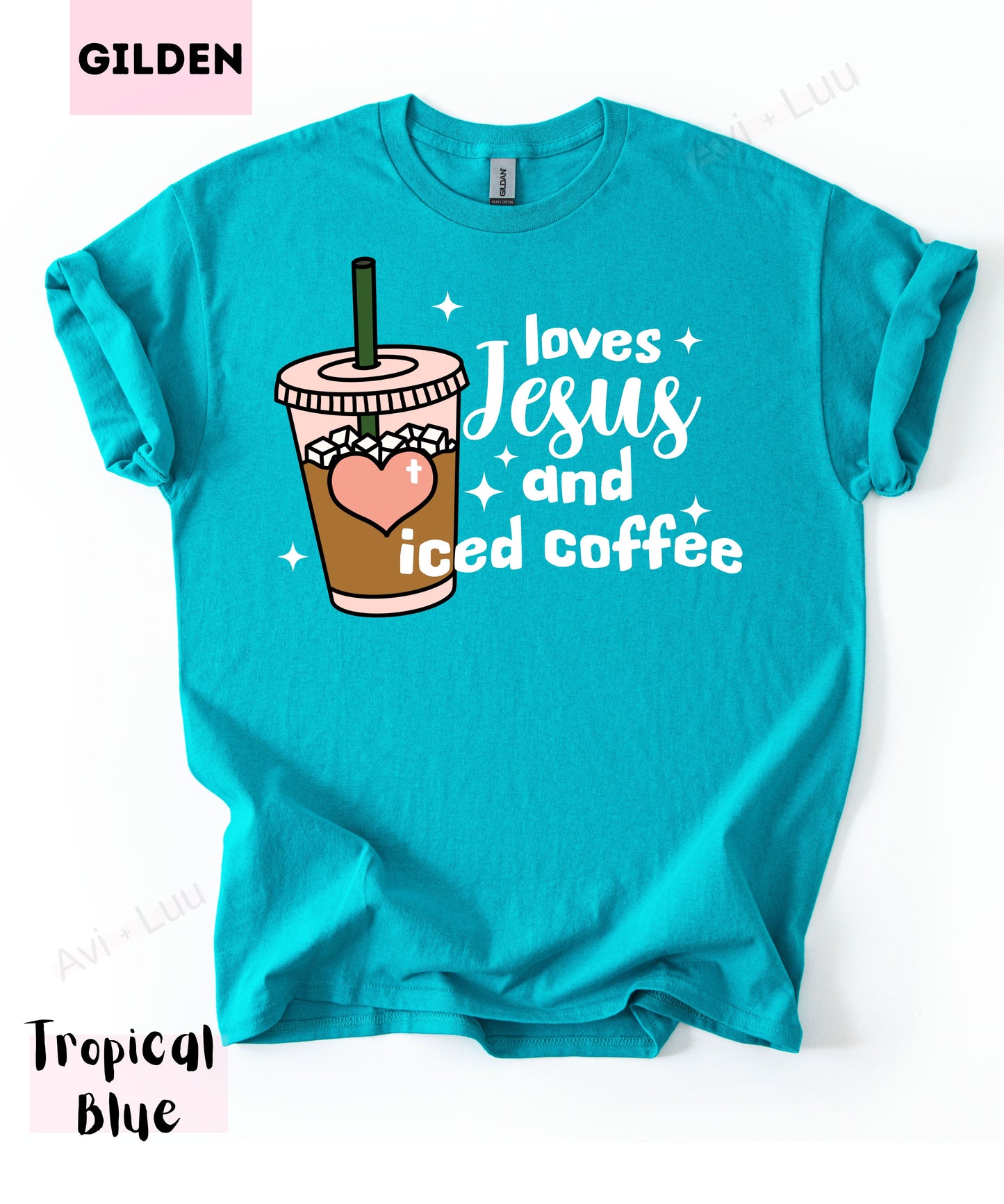 Loves Jesus And Iced Coffee | Gilden Unisex T-Shirt