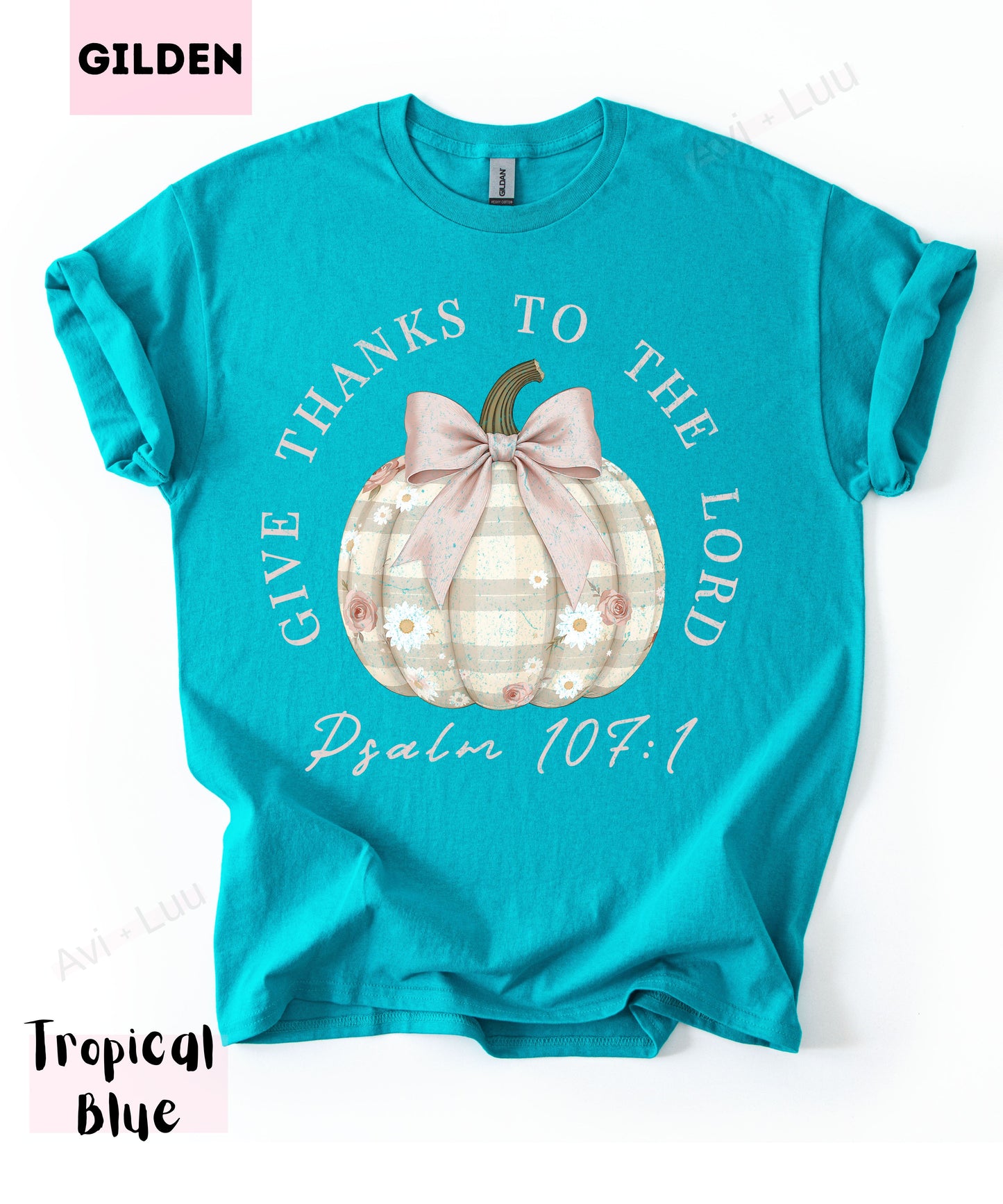 Give Thanks To The Lord Plaid Pumpkin | Gilden Unisex T-Shirt