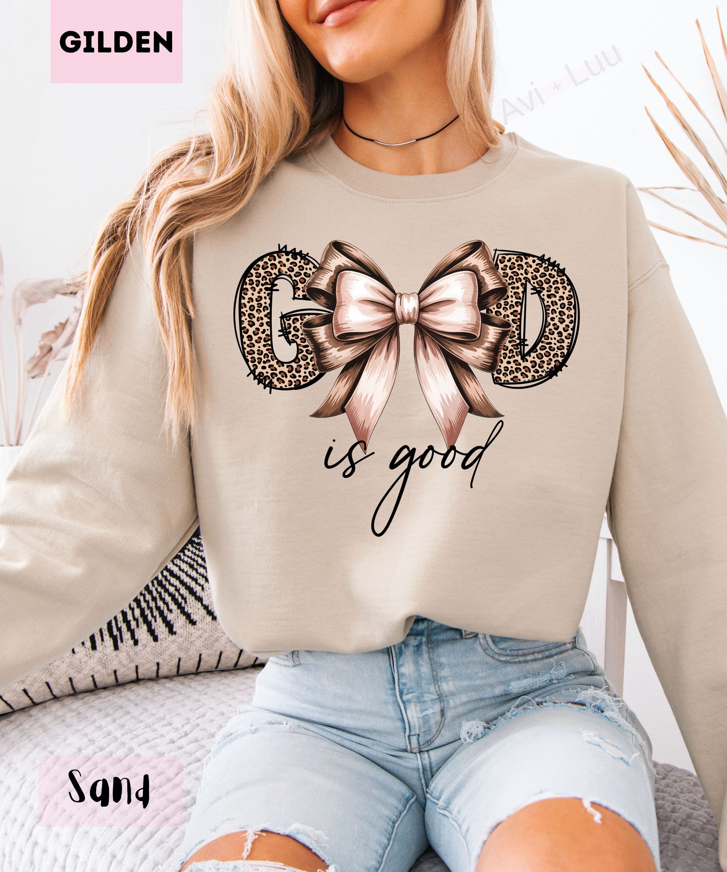 God Is Good Cheetah Bow | Gilden Unisex Sweatshirt