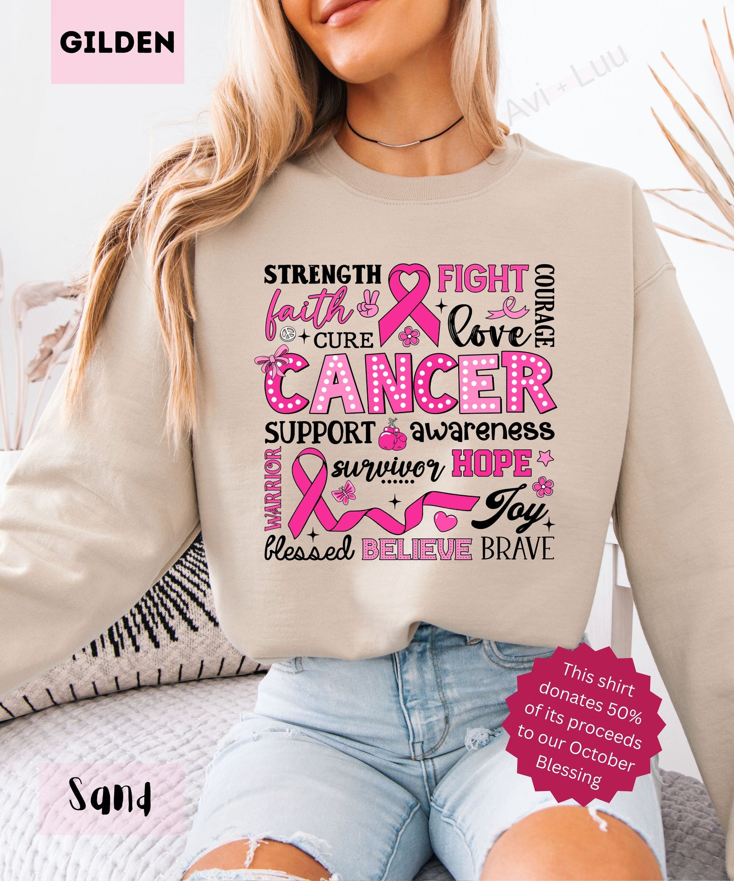 Collage Pink Ribbon | Gilden Unisex Sweatshirt