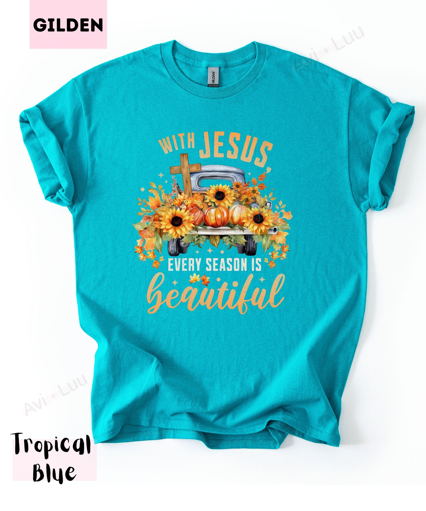 With Jesus Sunflower Truck | Gilden Unisex T-Shirt