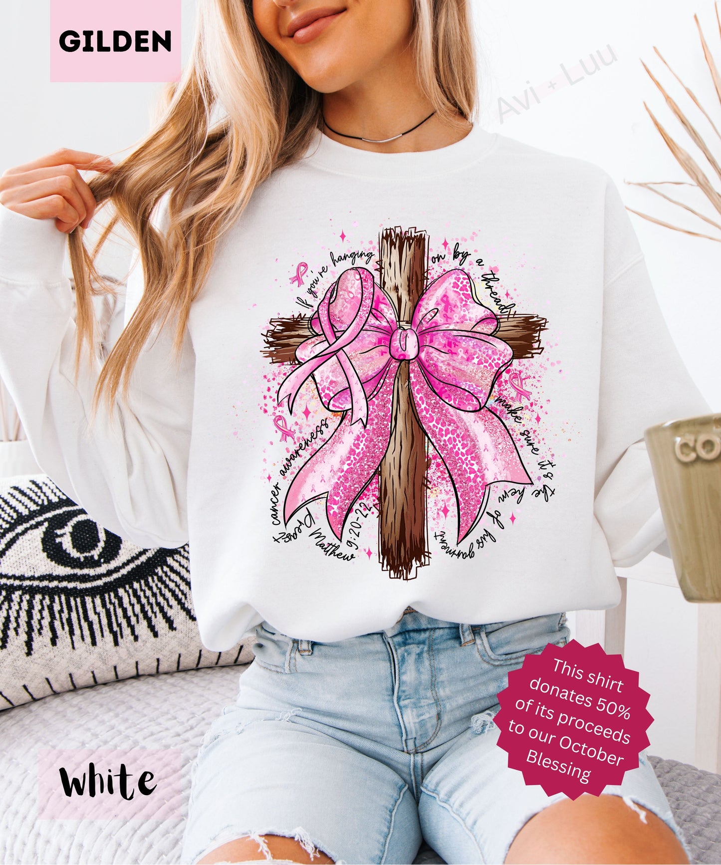 Pink Ribbon Cross | Gilden Unisex Sweatshirt