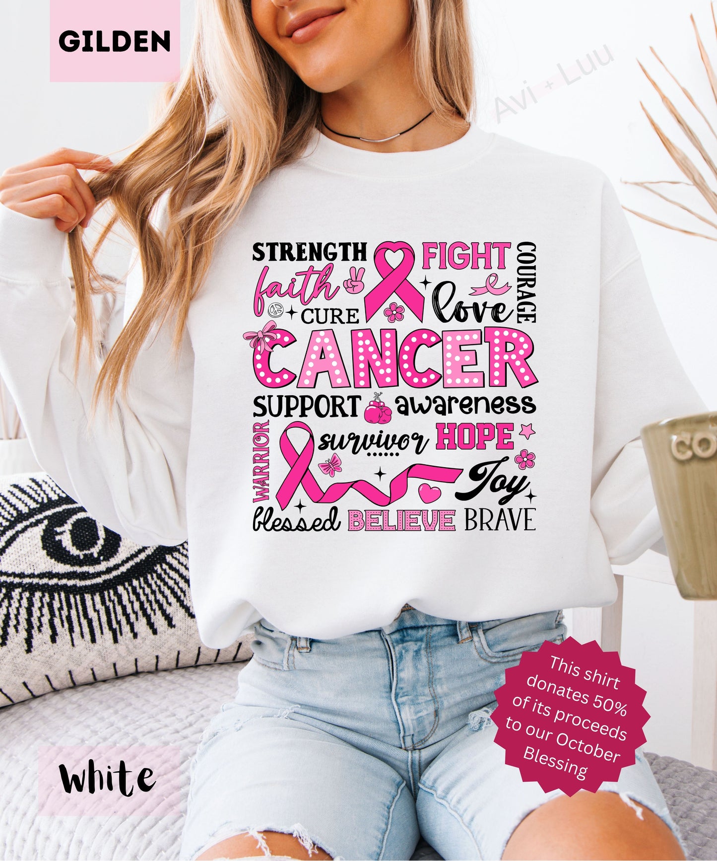 Collage Pink Ribbon | Gilden Unisex Sweatshirt