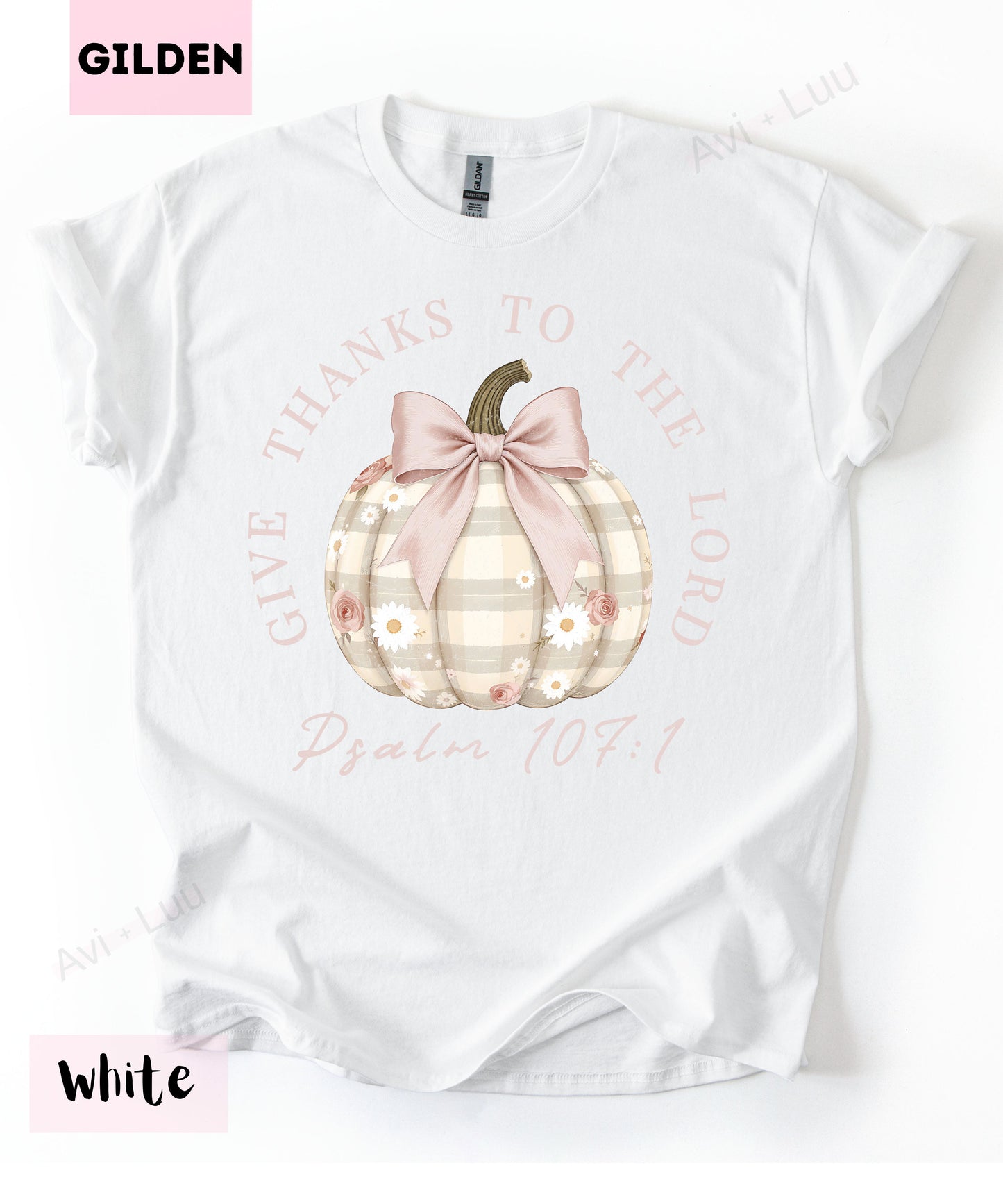 Give Thanks To The Lord Plaid Pumpkin | Gilden Unisex T-Shirt