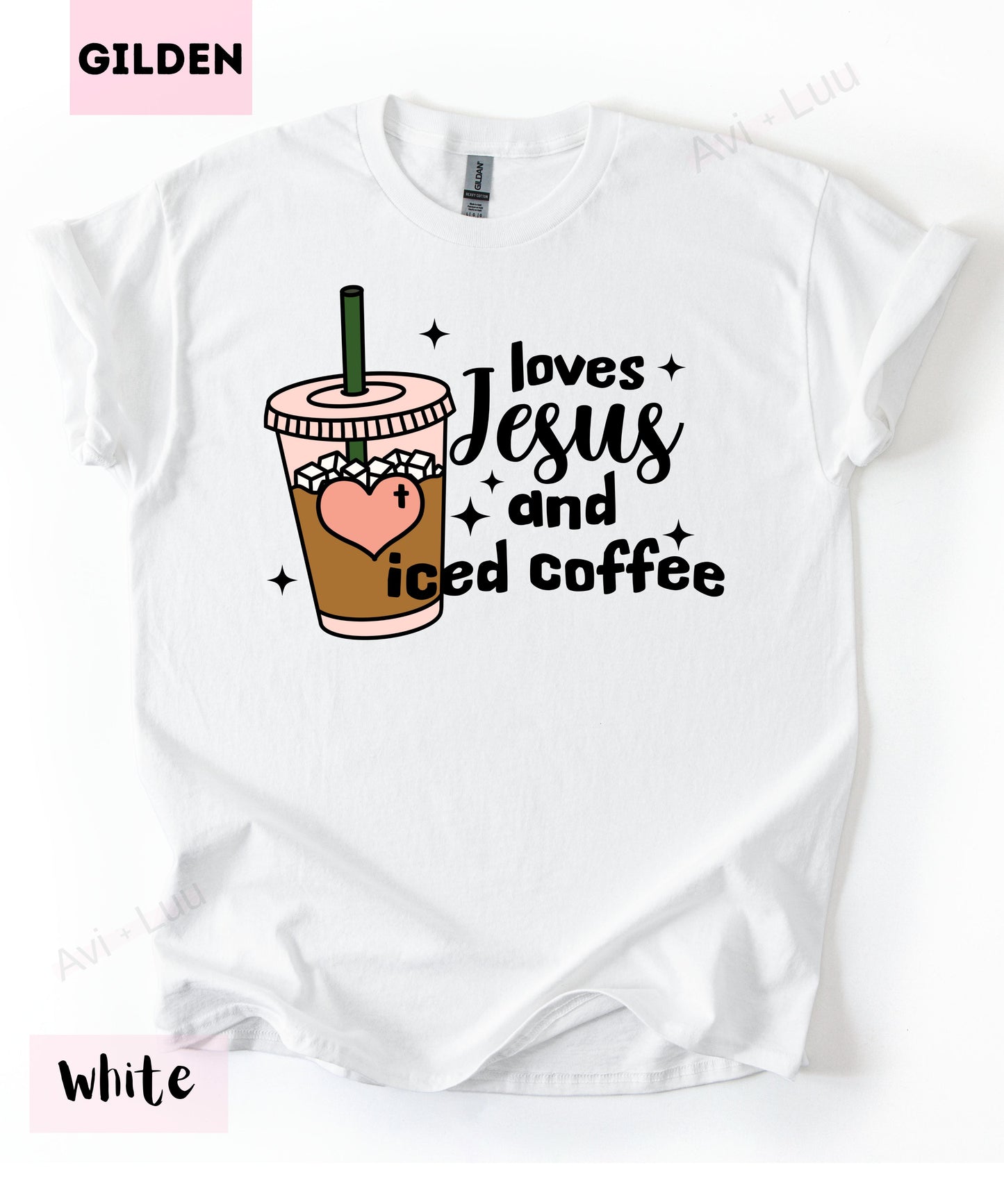 Loves Jesus And Iced Coffee | Gilden Unisex T-Shirt