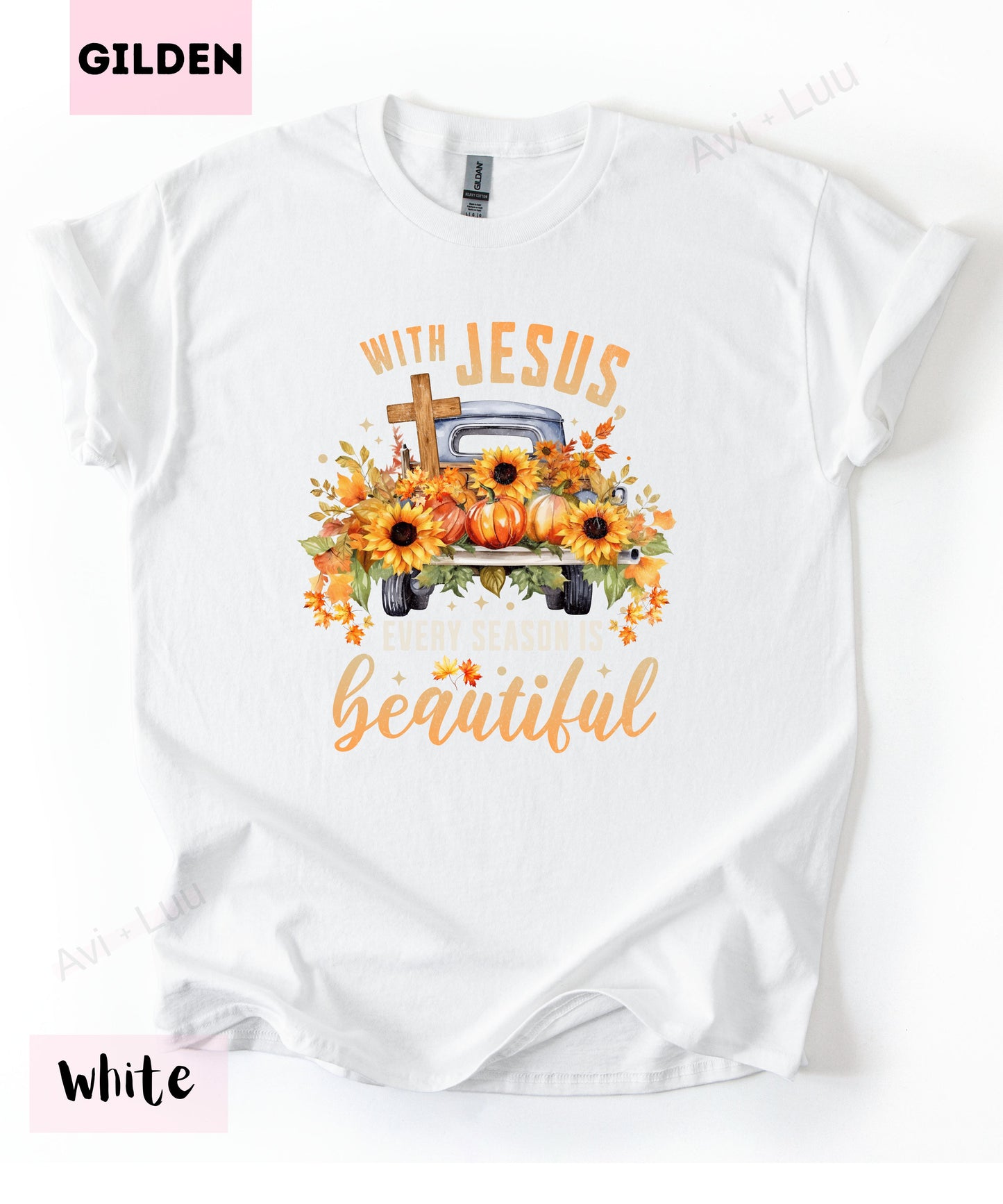 With Jesus Sunflower Truck | Gilden Unisex T-Shirt