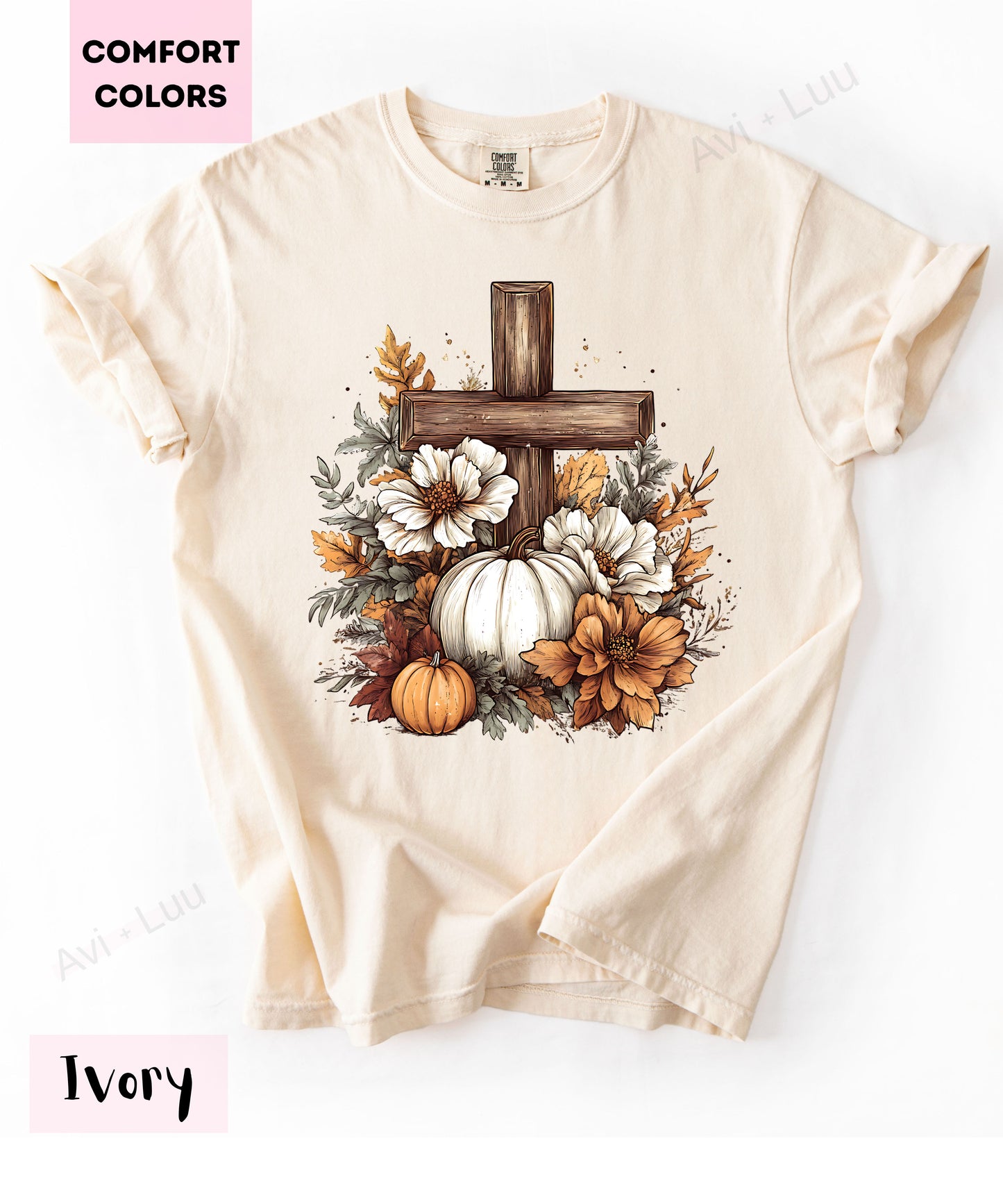 Wooden Cross Pumpkin Flower | Comfort Colors Unisex T-Shirt