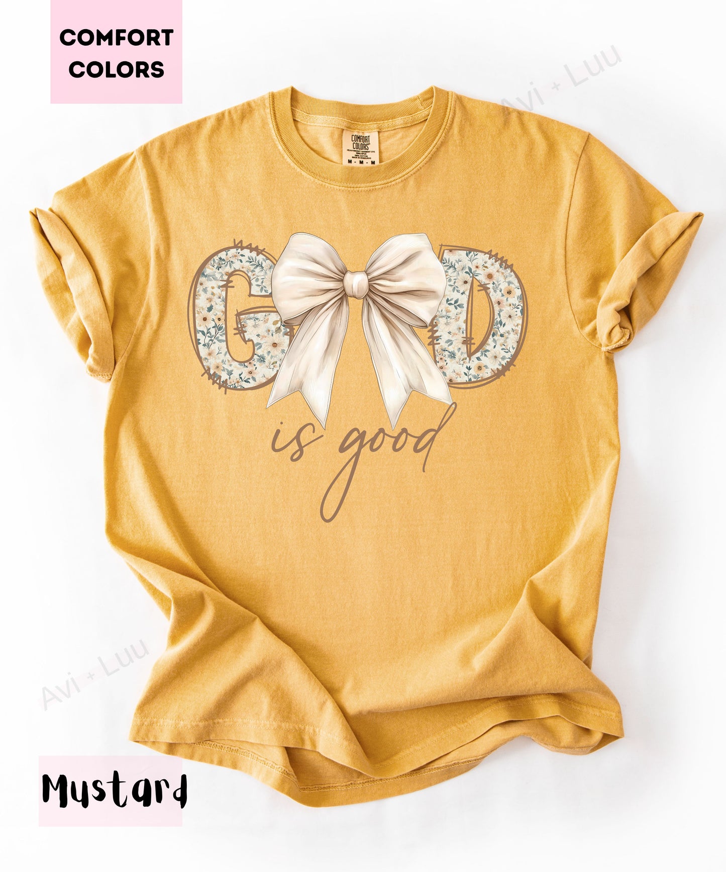God Is Good Floral White Bow | Comfort Colors Unisex T-Shirt