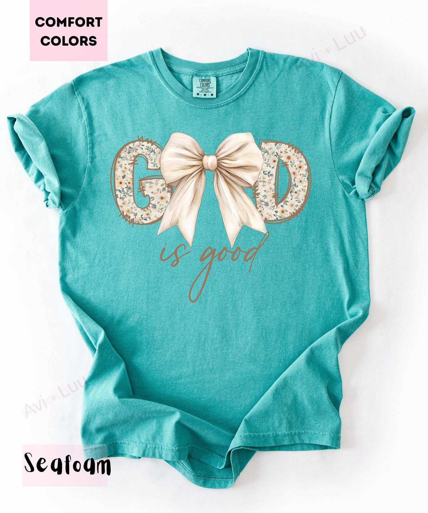 God Is Good Floral White Bow | Comfort Colors Unisex T-Shirt