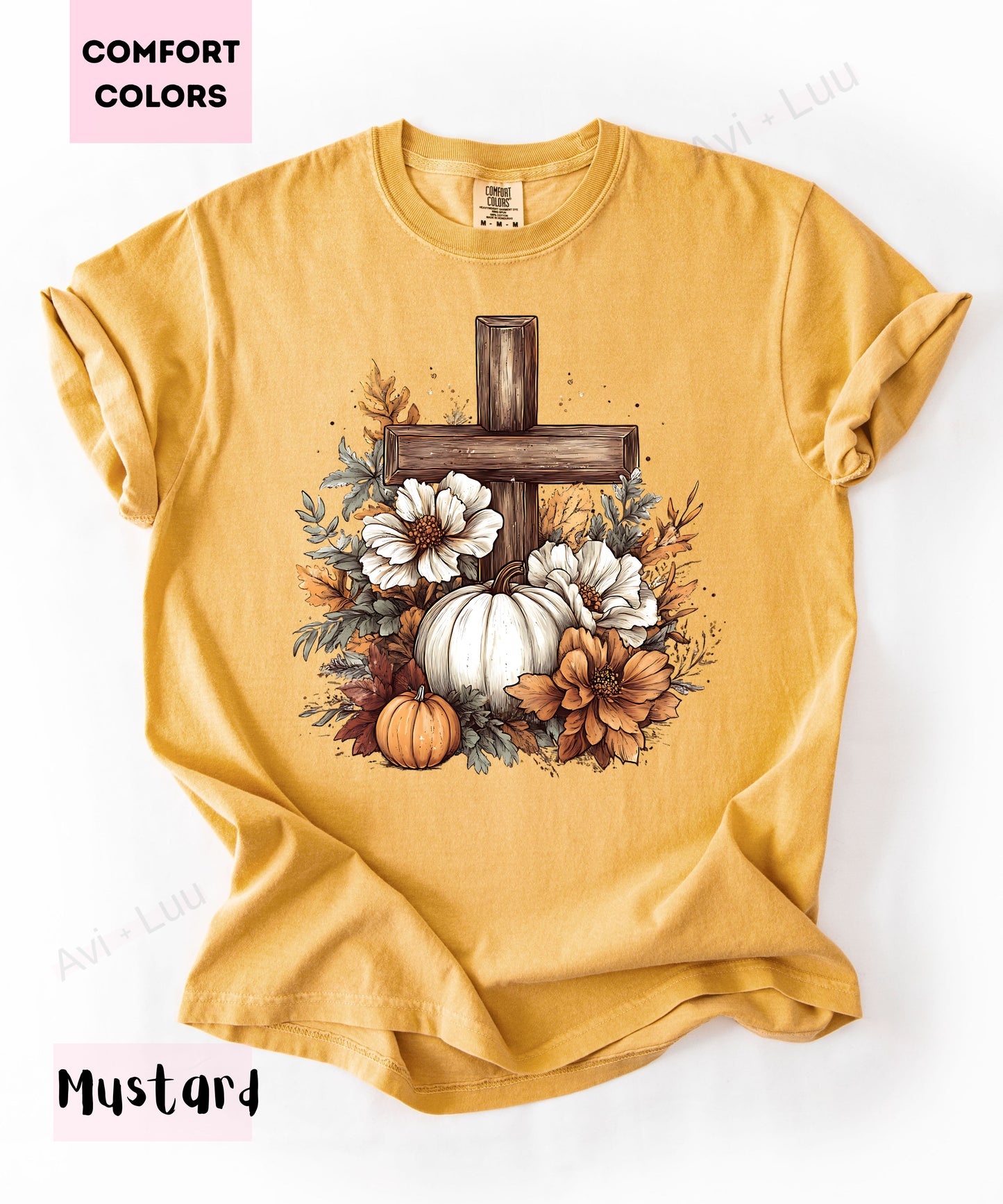 Wooden Cross Pumpkin Flower | Comfort Colors Unisex T-Shirt