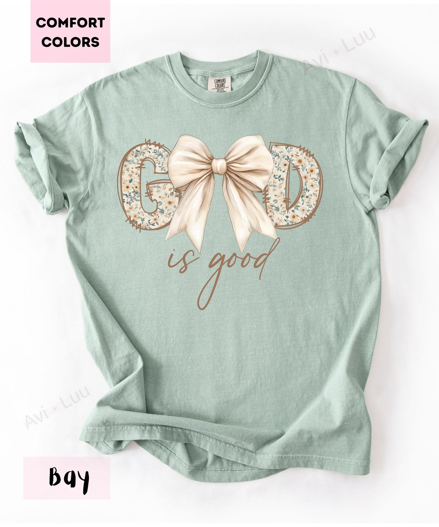 God Is Good Floral White Bow | Comfort Colors Unisex T-Shirt