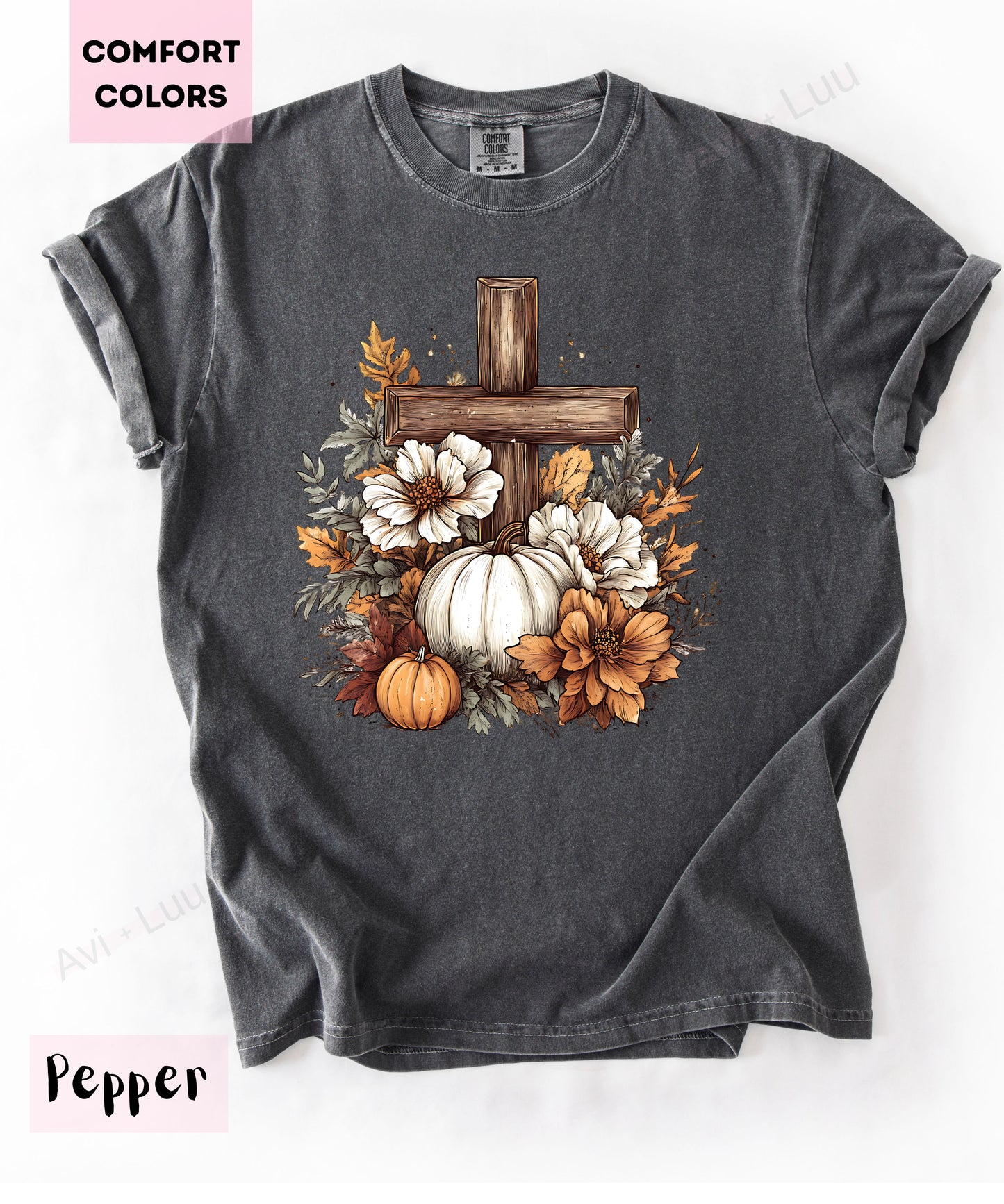 Wooden Cross Pumpkin Flower | Comfort Colors Unisex T-Shirt