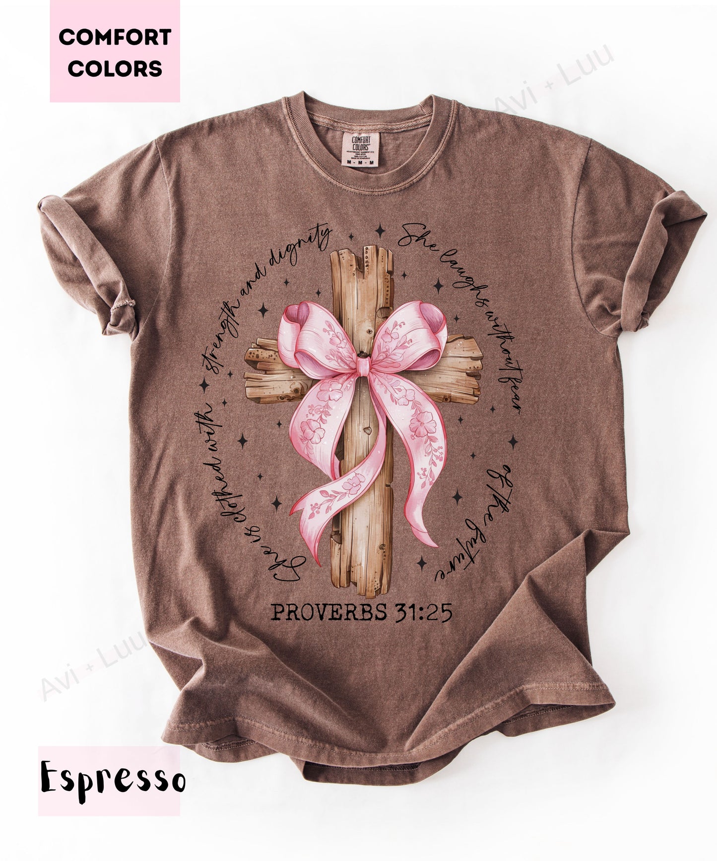 Proverbs 31:25 Wooden Cross | Comfort Colors Unisex T-Shirt