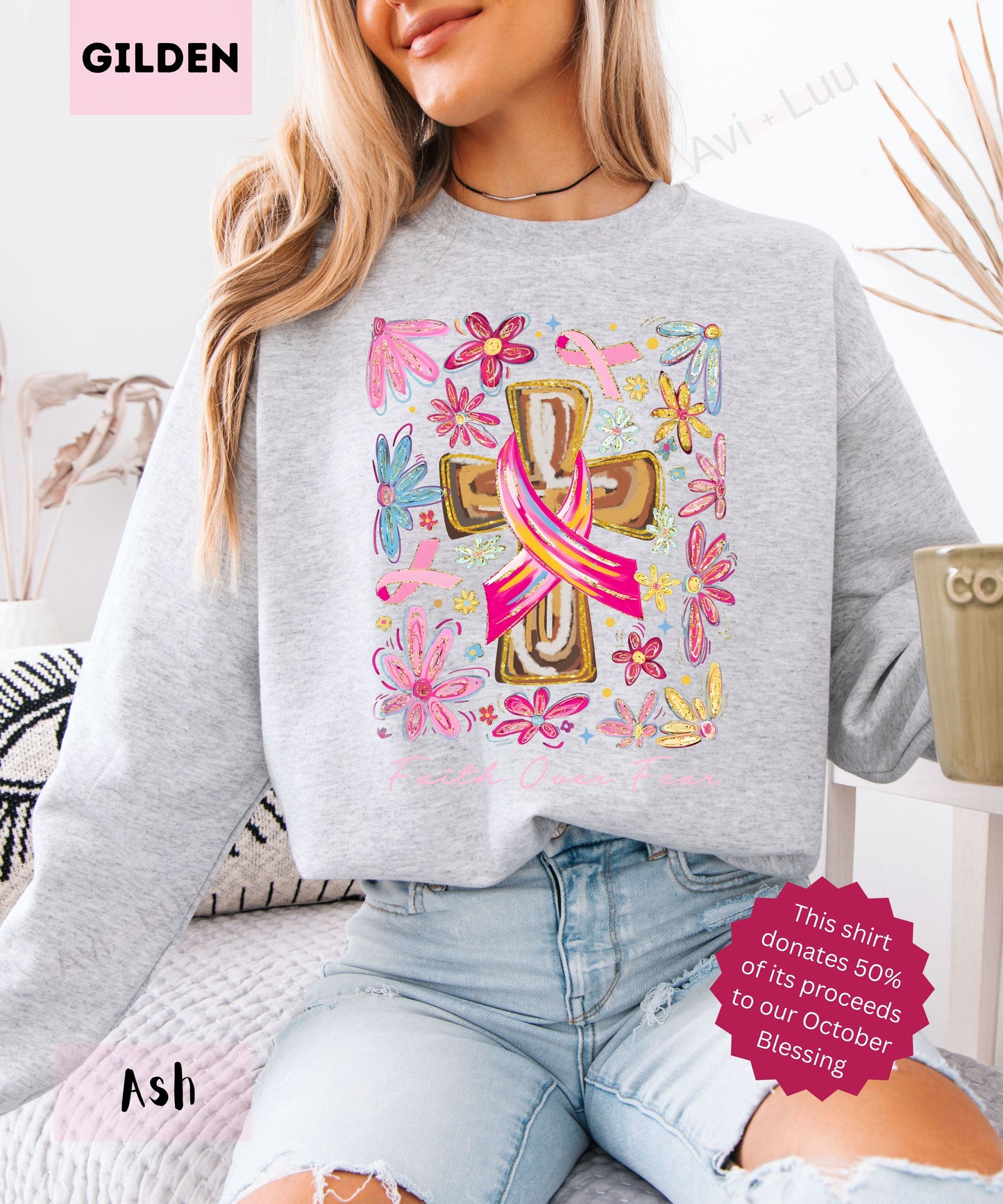 Paint Ribbon Cross | Gilden Unisex Sweatshirt
