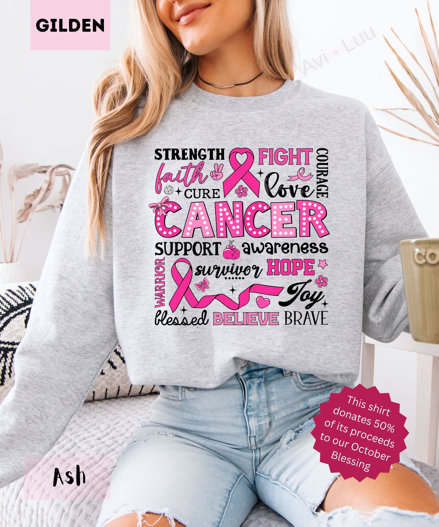 Collage Pink Ribbon | Gilden Unisex Sweatshirt