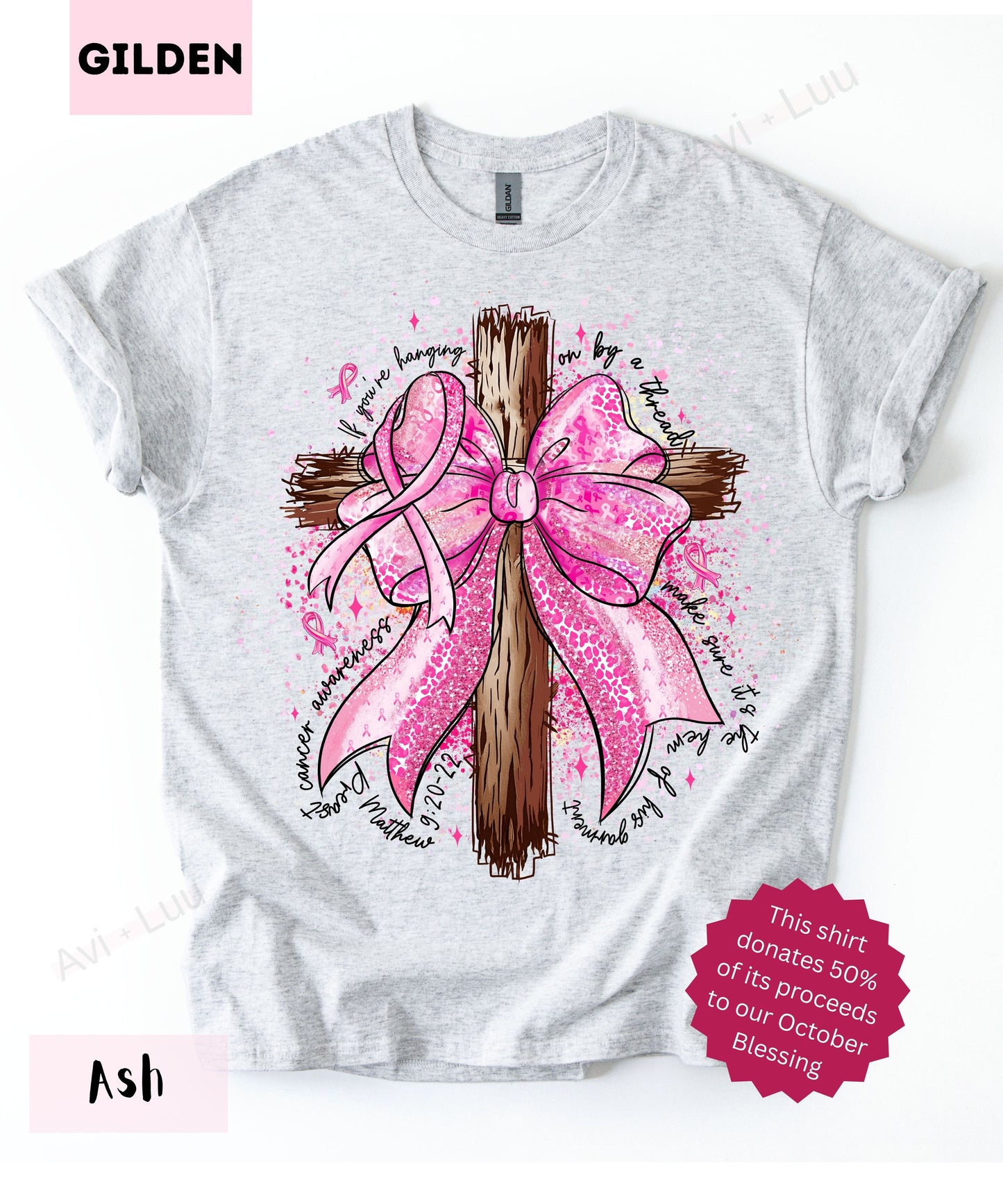 Pink Ribbon Cross | Gilden Unisex T-Shirt