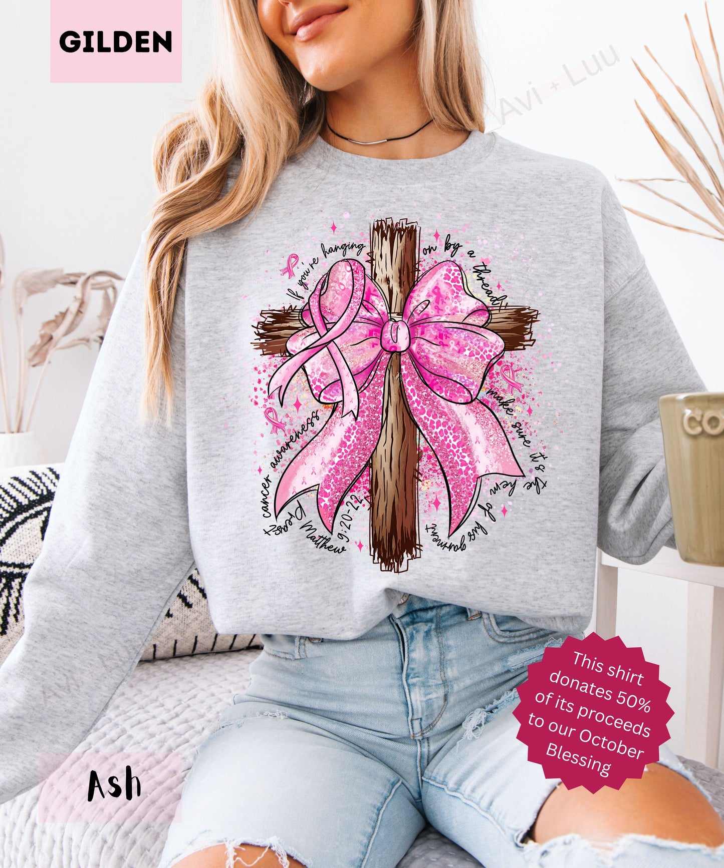 Pink Ribbon Cross | Gilden Unisex Sweatshirt