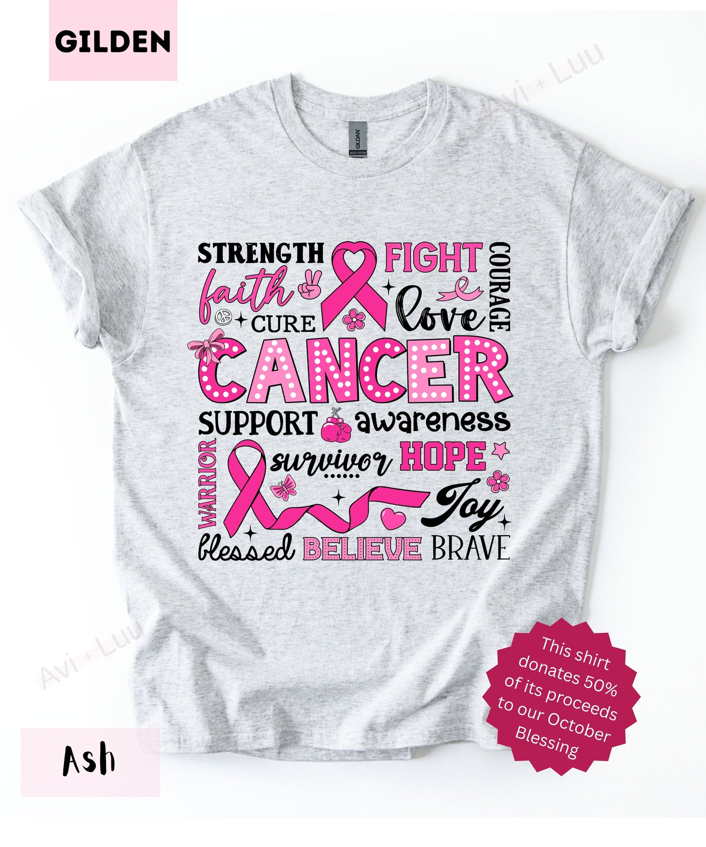 Collage Pink Ribbon | Gilden Unisex T-Shirt