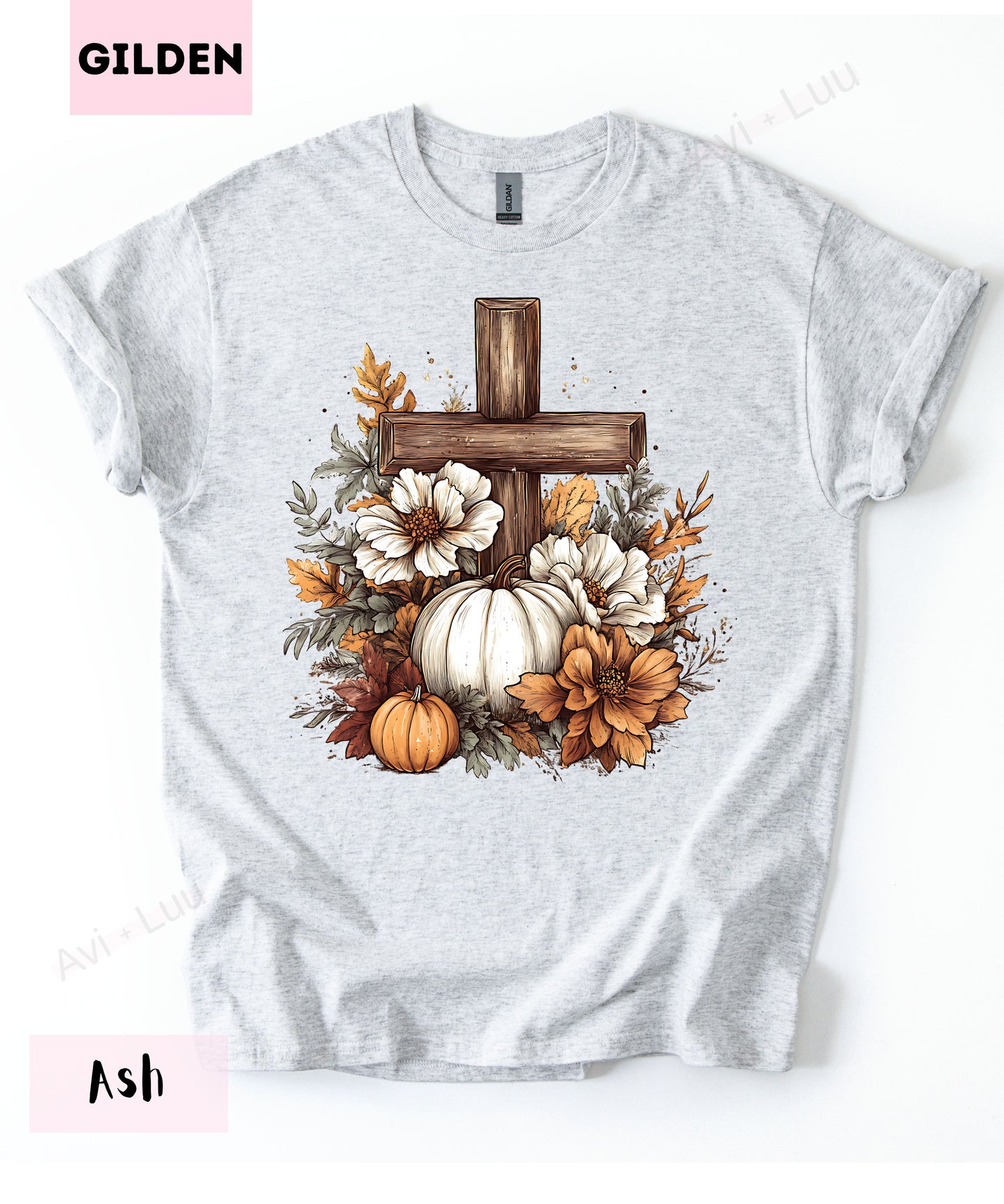 Wooden Cross Pumpkin Flower | Gilden Unisex T-Shirt