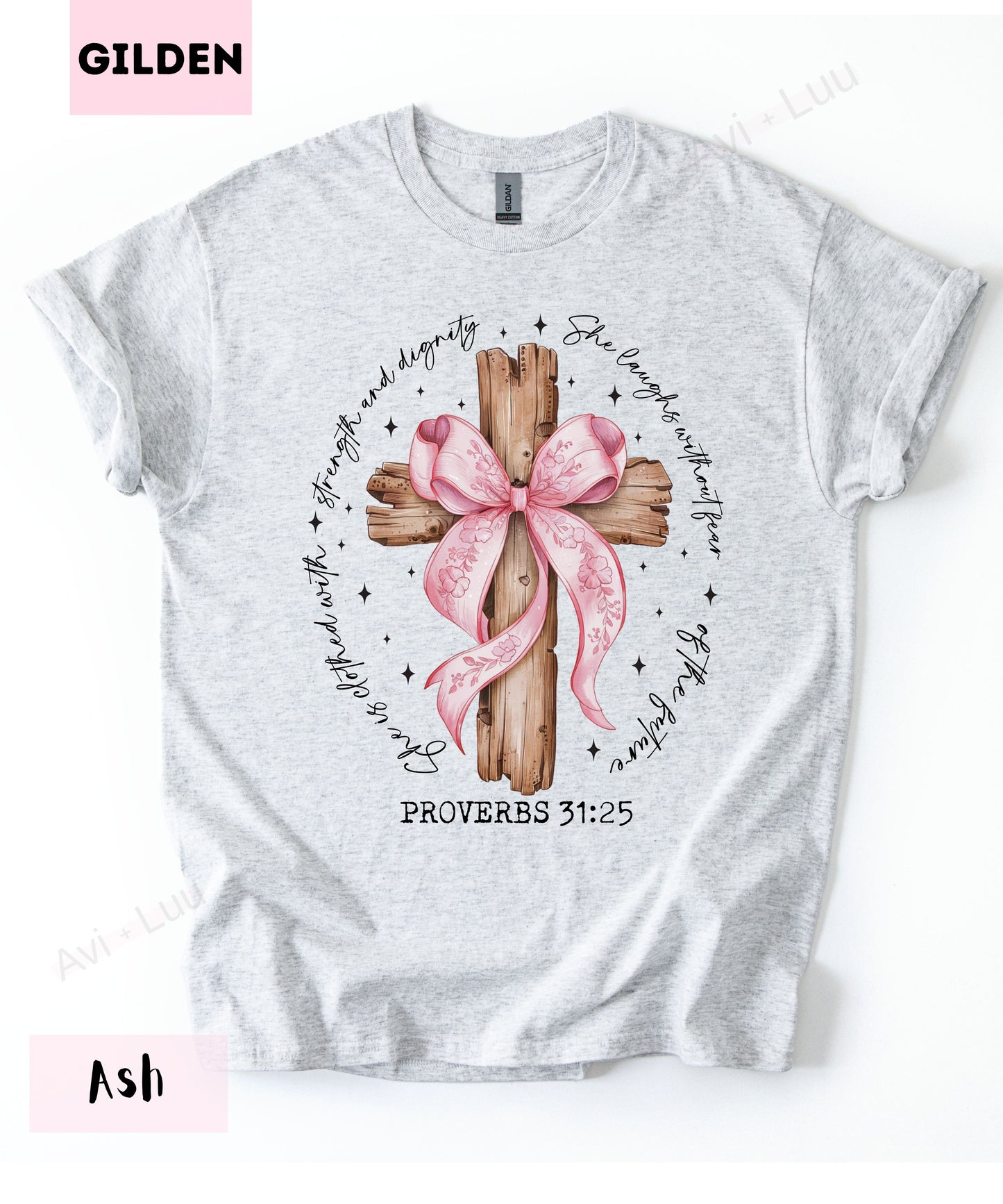 Wooden Cross Pink Bow | Gilden Unisex T-Shirt