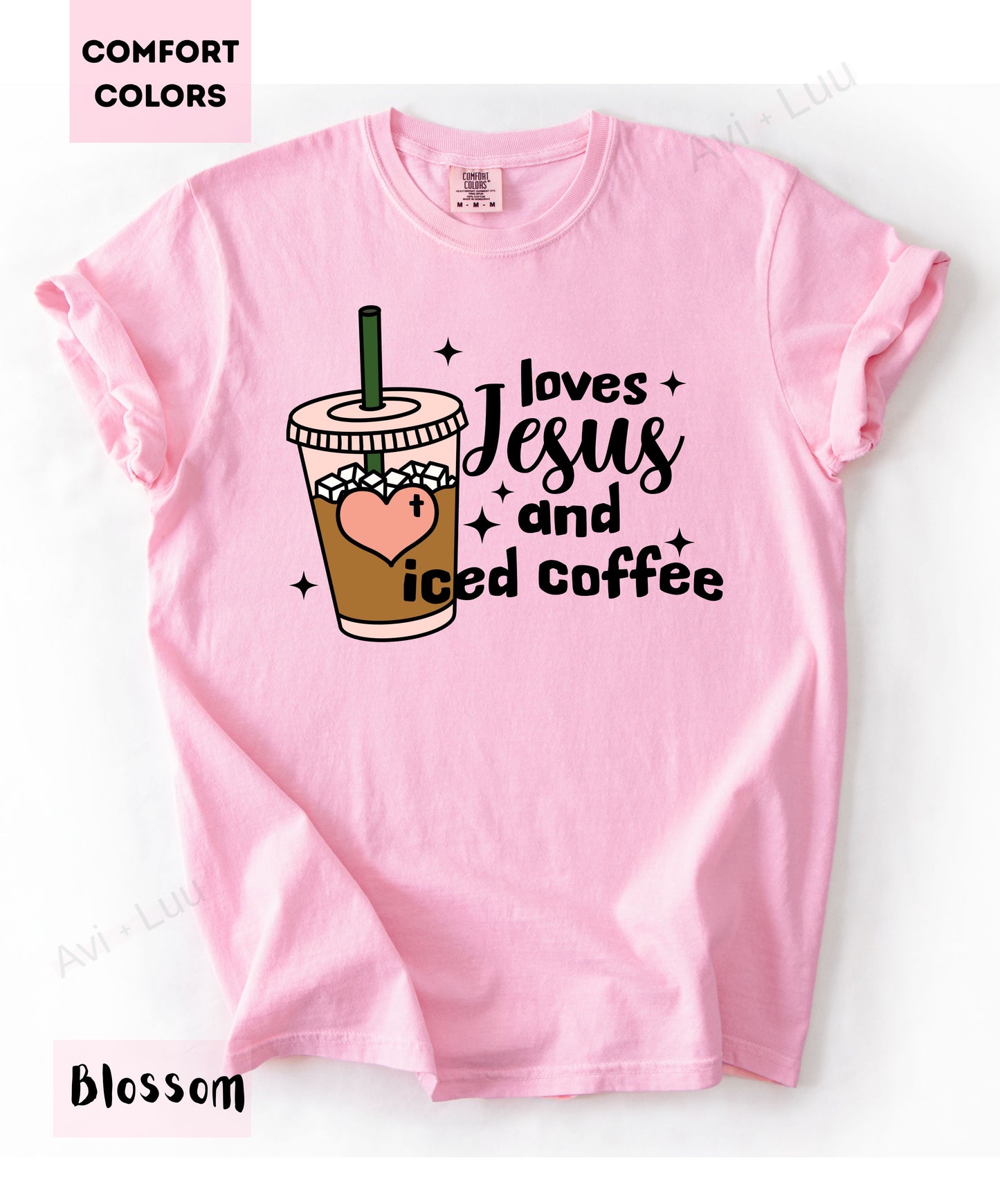 Loves Jesus And Iced Coffee | Comfort Colors Unisex T-Shirt