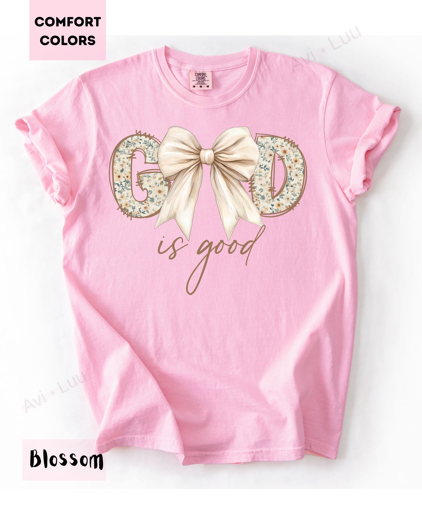 God Is Good Floral White Bow | Comfort Colors Unisex T-Shirt