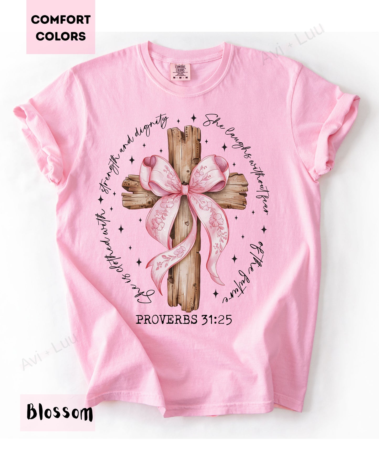 Proverbs 31:25 Wooden Cross | Comfort Colors Unisex T-Shirt