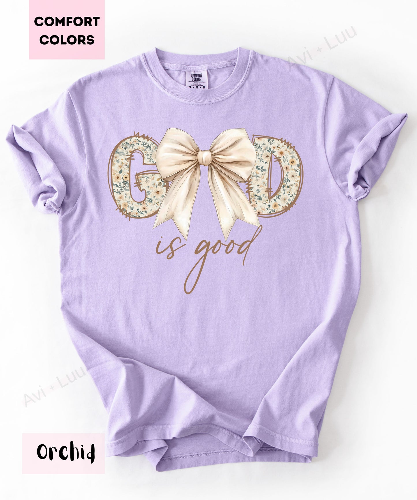 God Is Good Floral White Bow | Comfort Colors Unisex T-Shirt