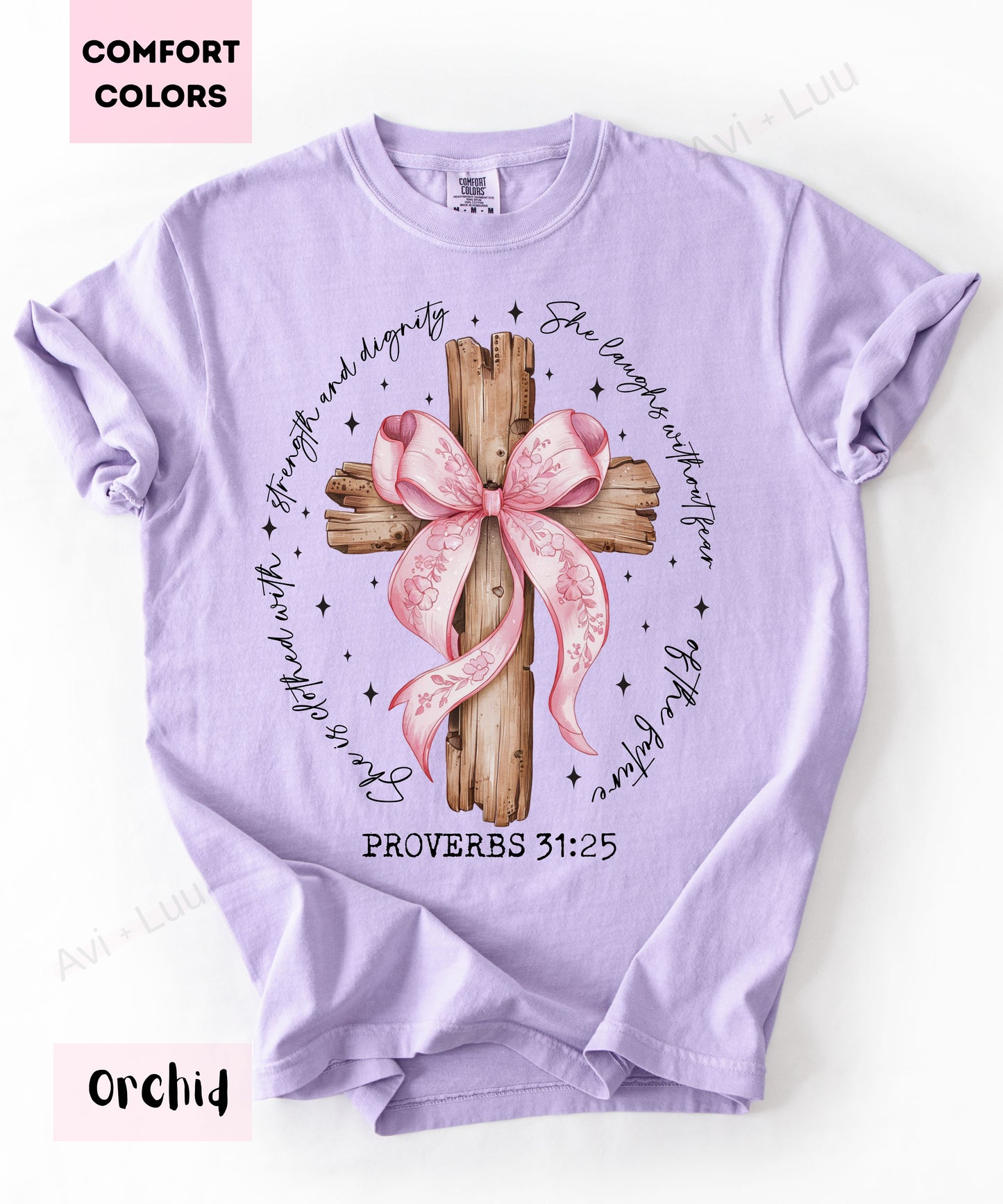 Proverbs 31:25 Wooden Cross | Comfort Colors Unisex T-Shirt