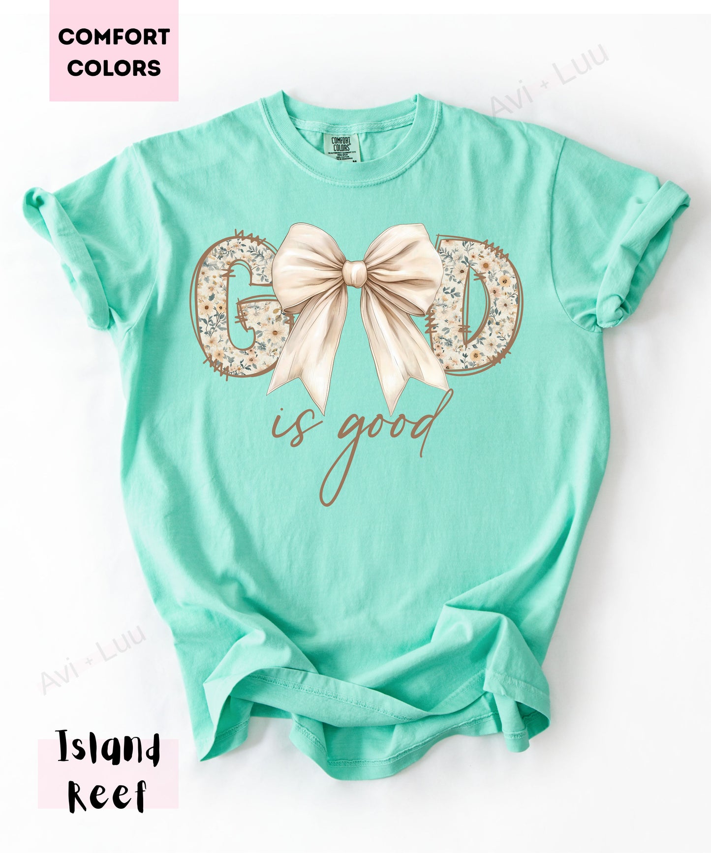 God Is Good Floral White Bow | Comfort Colors Unisex T-Shirt