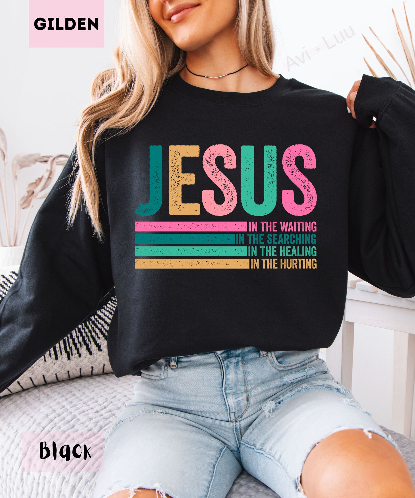 Jesus Colorful Lines | Gilden Unisex Sweatshirt