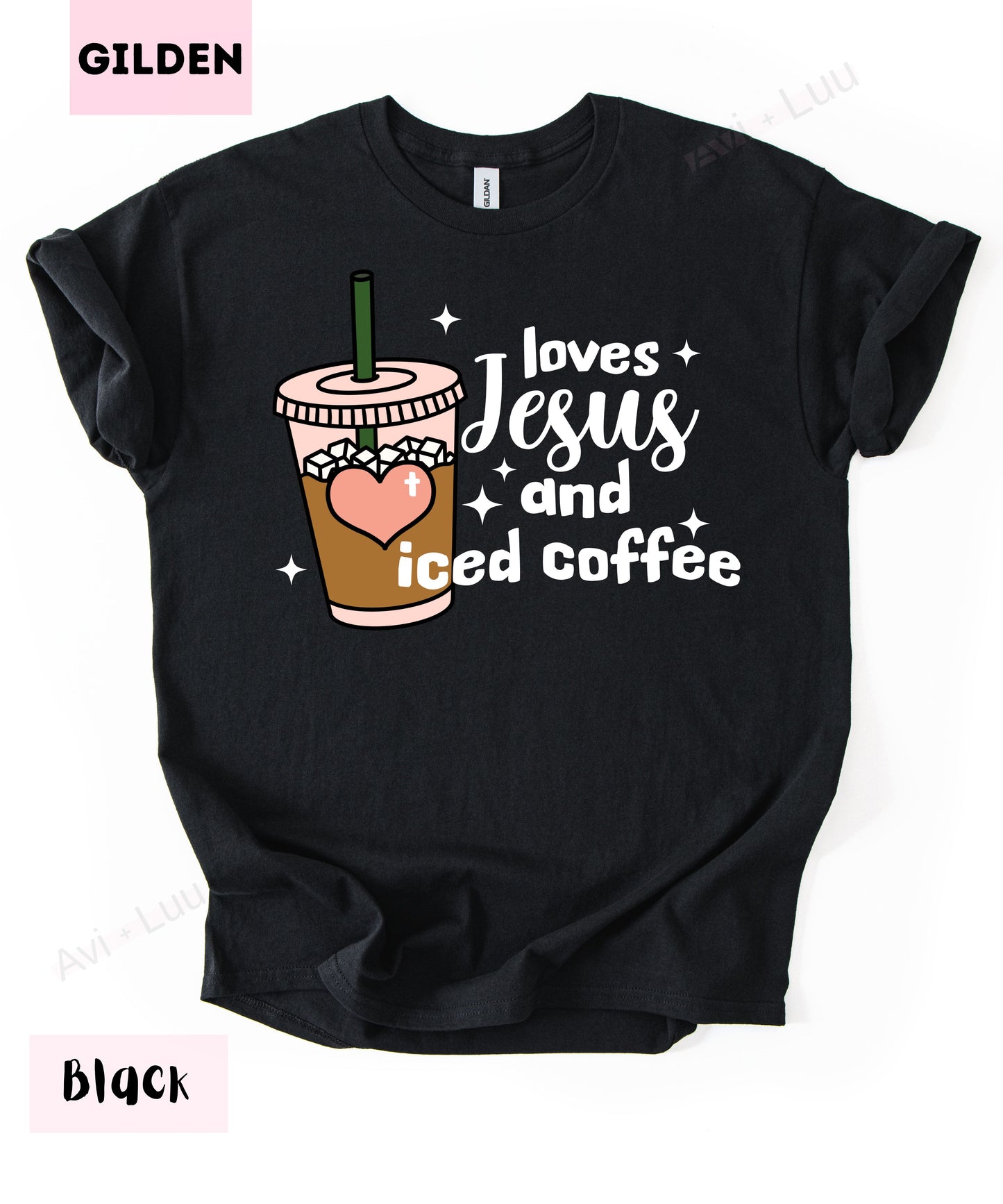Loves Jesus And Iced Coffee | Gilden Unisex T-Shirt