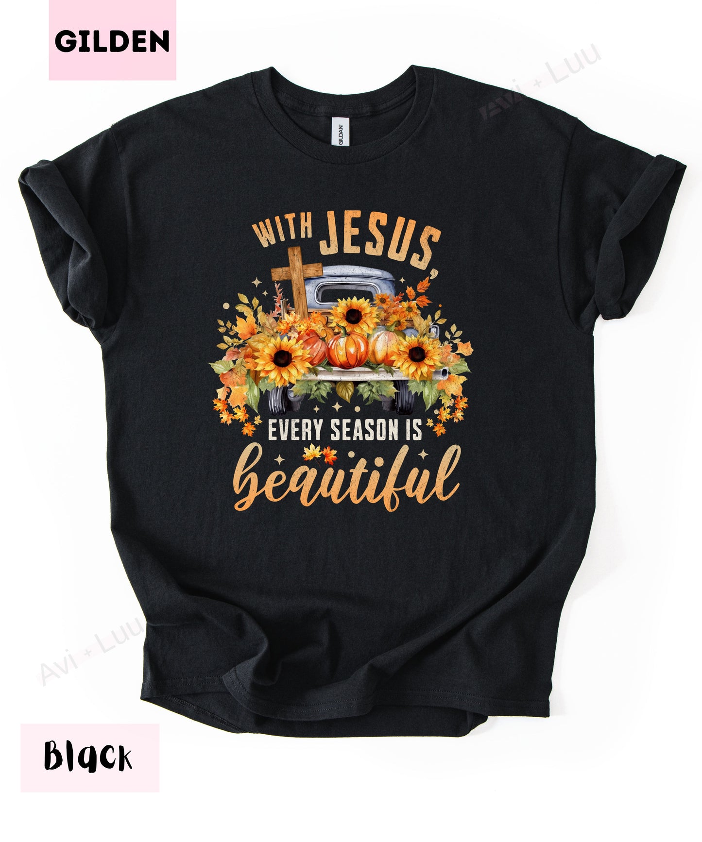 With Jesus Sunflower Truck | Gilden Unisex T-Shirt