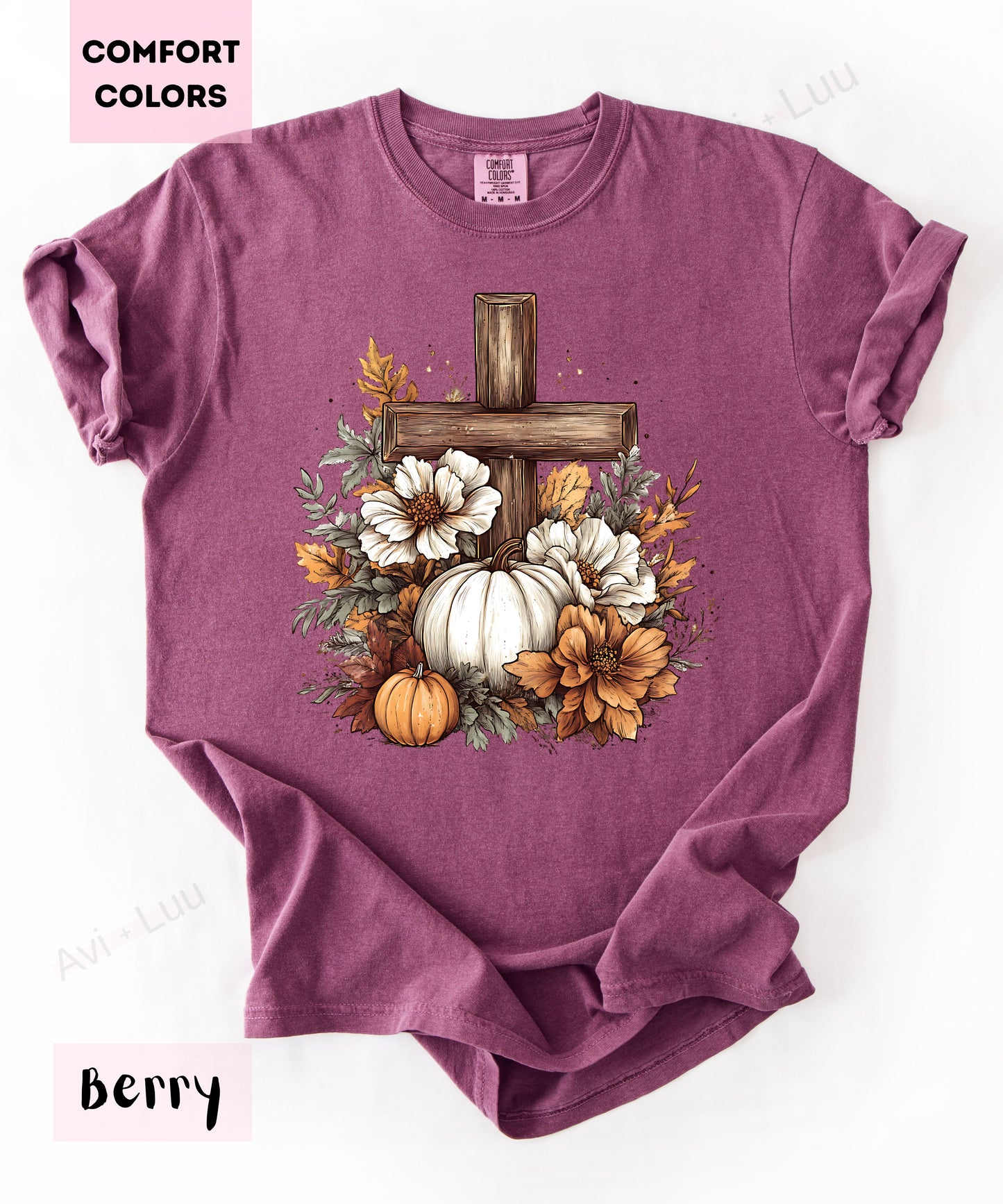 Wooden Cross Pumpkin Flower | Comfort Colors Unisex T-Shirt