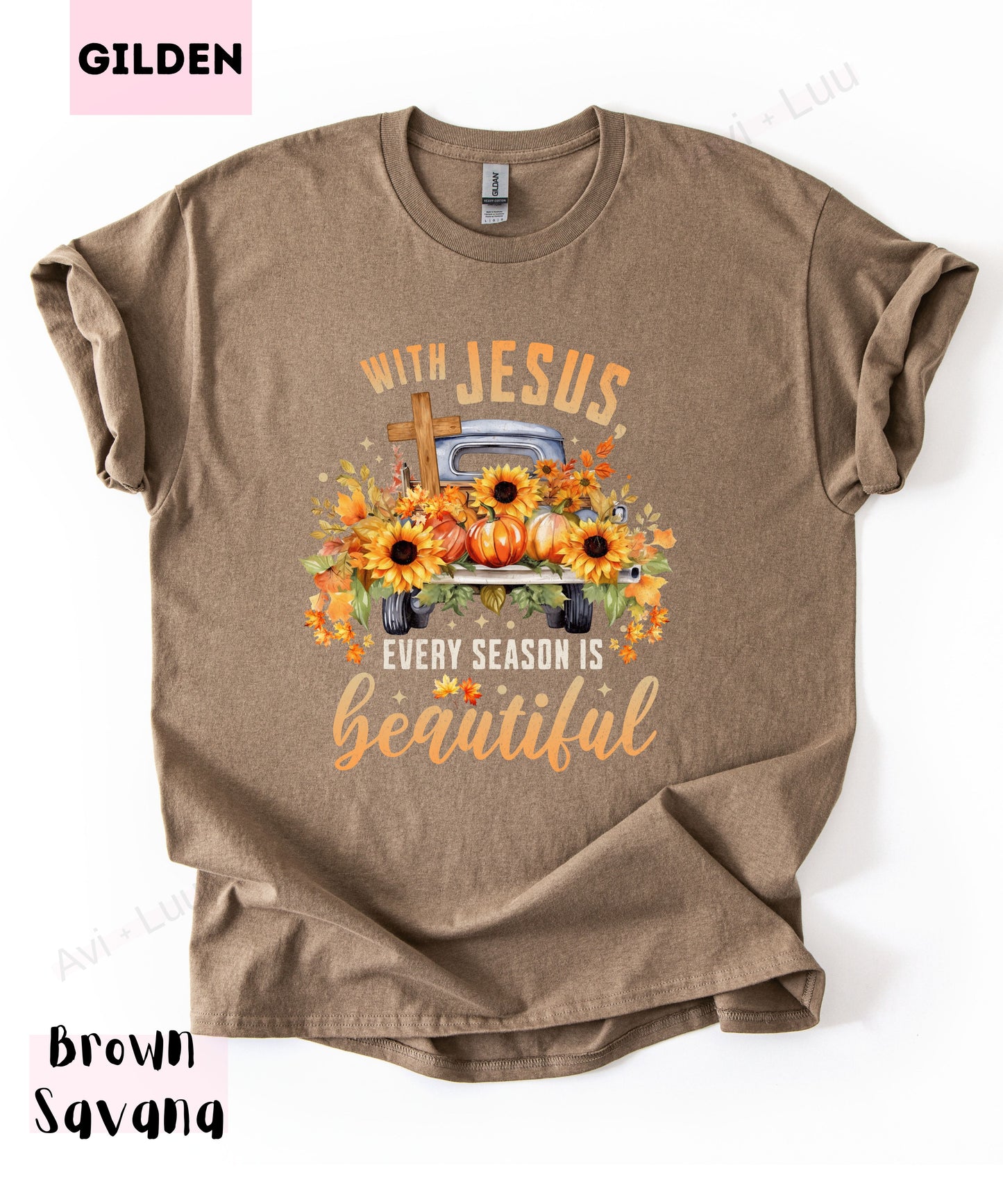 With Jesus Sunflower Truck | Gilden Unisex T-Shirt