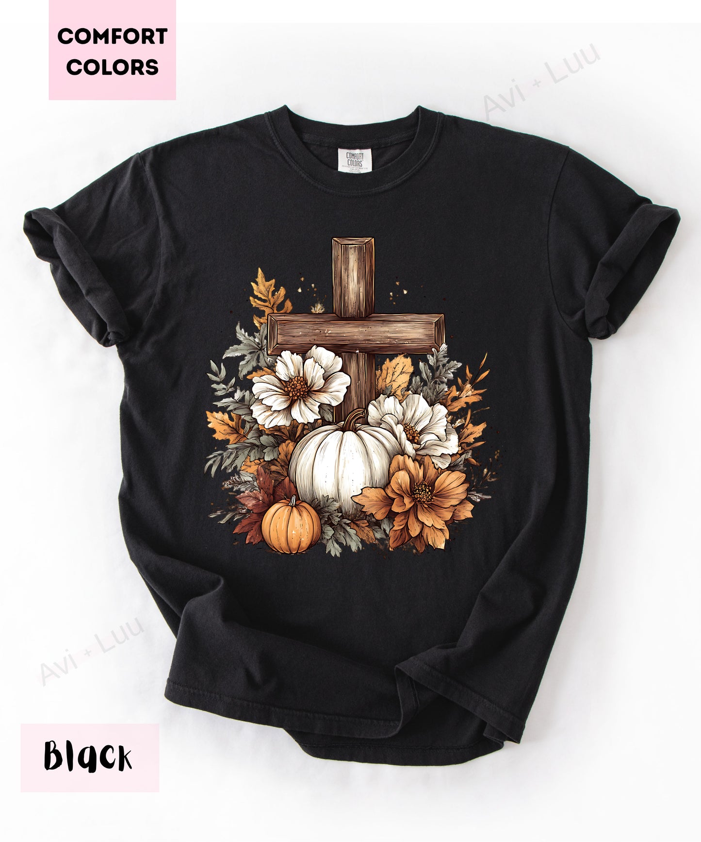 Wooden Cross Pumpkin Flower | Comfort Colors Unisex T-Shirt