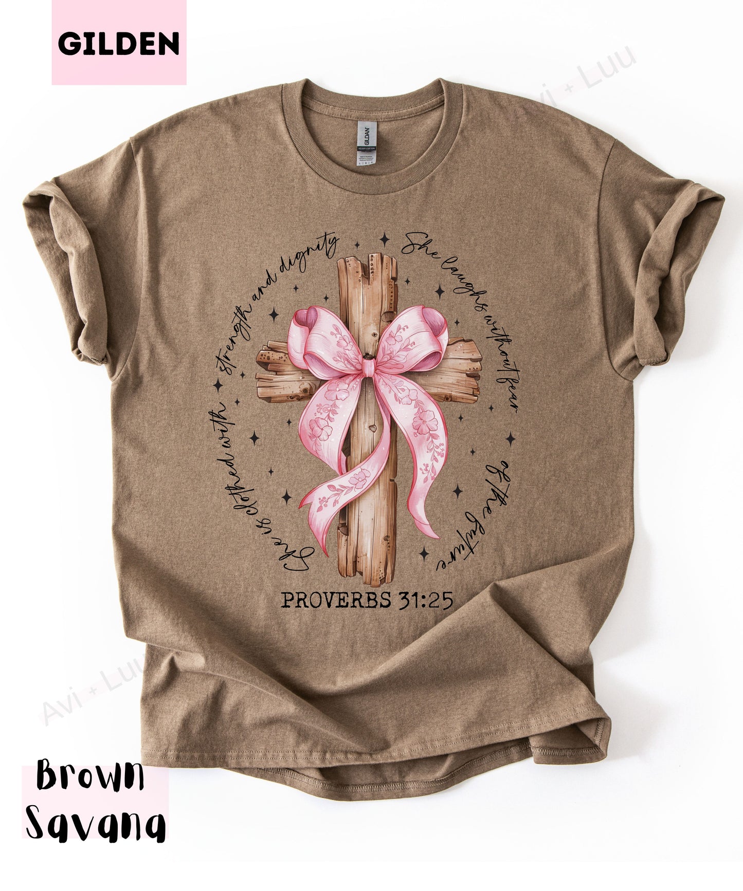 Wooden Cross Pink Bow | Gilden Unisex T-Shirt