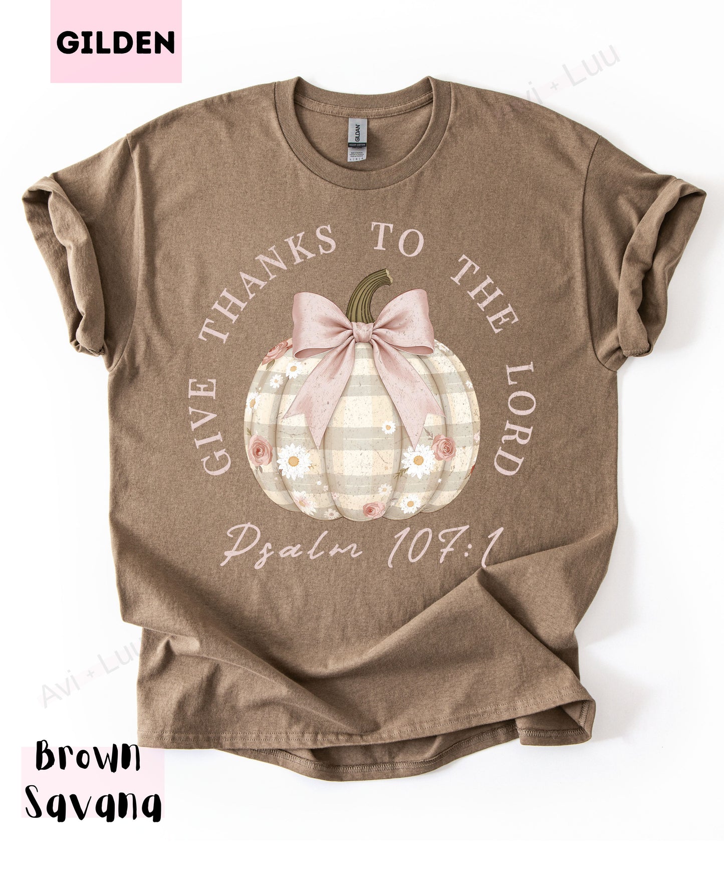 Give Thanks To The Lord Plaid Pumpkin | Gilden Unisex T-Shirt